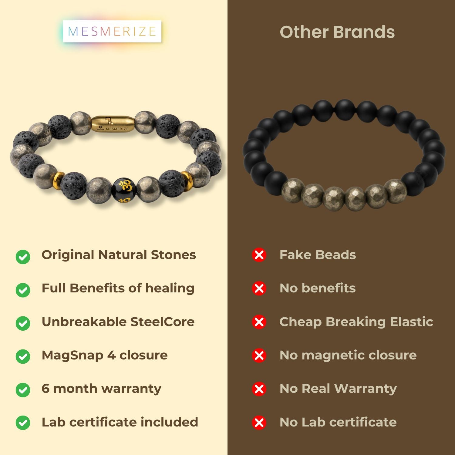 Natural Stone Jewellery Spiritual Pyrite Natural Stone OM Bracelet With Magsnap