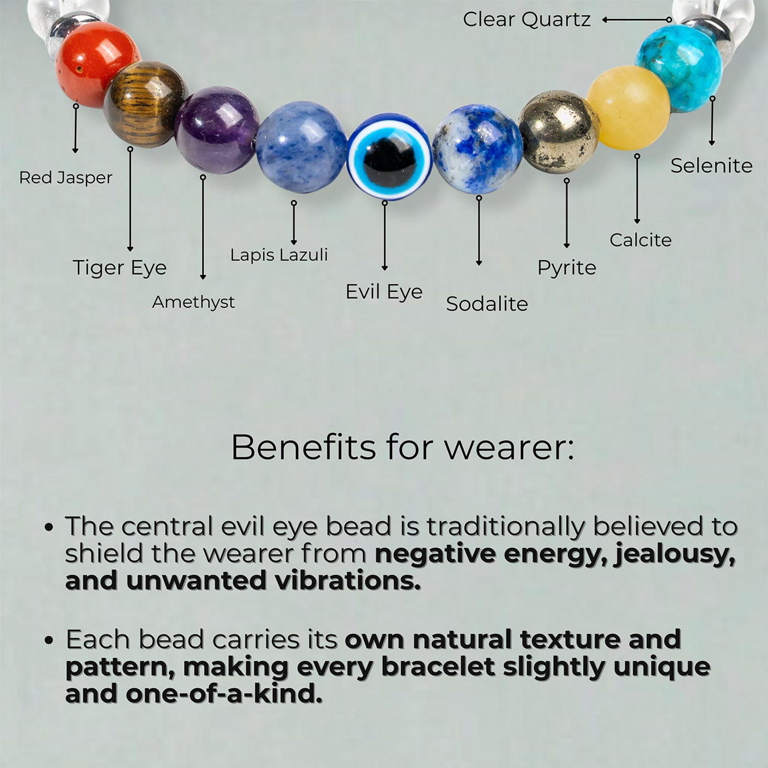 Balanced 9 Chakra Clear Quartz Natural Stone Bracelet