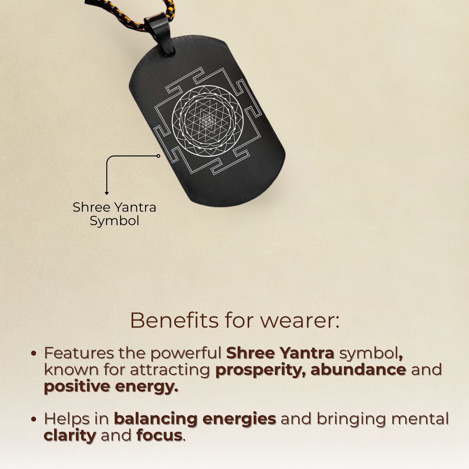 Prosperity Shree Yantra Tag Necklace Black