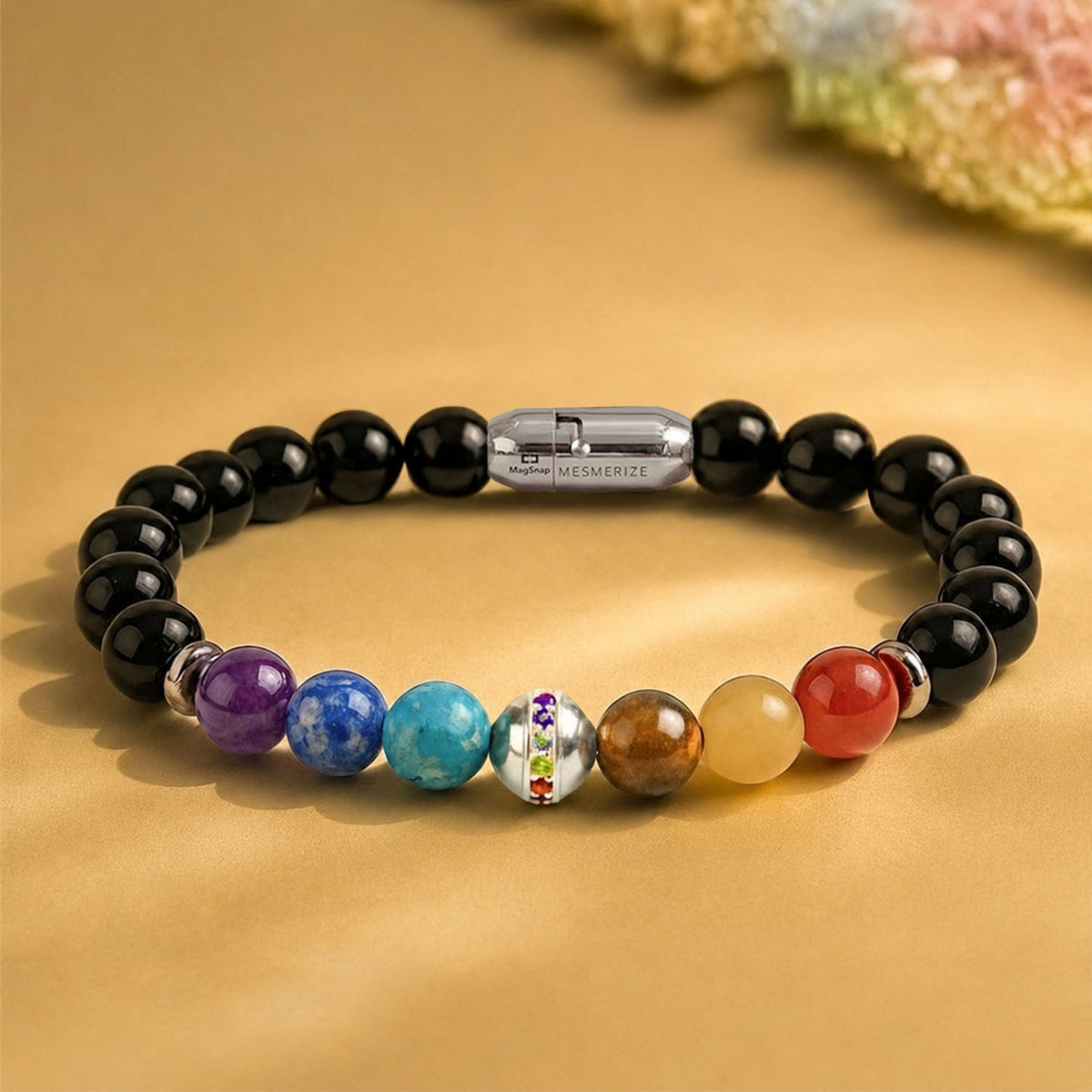 925 Sterling Silver Balance 7 chakra Natural Stone Bracelet With MagSnap2