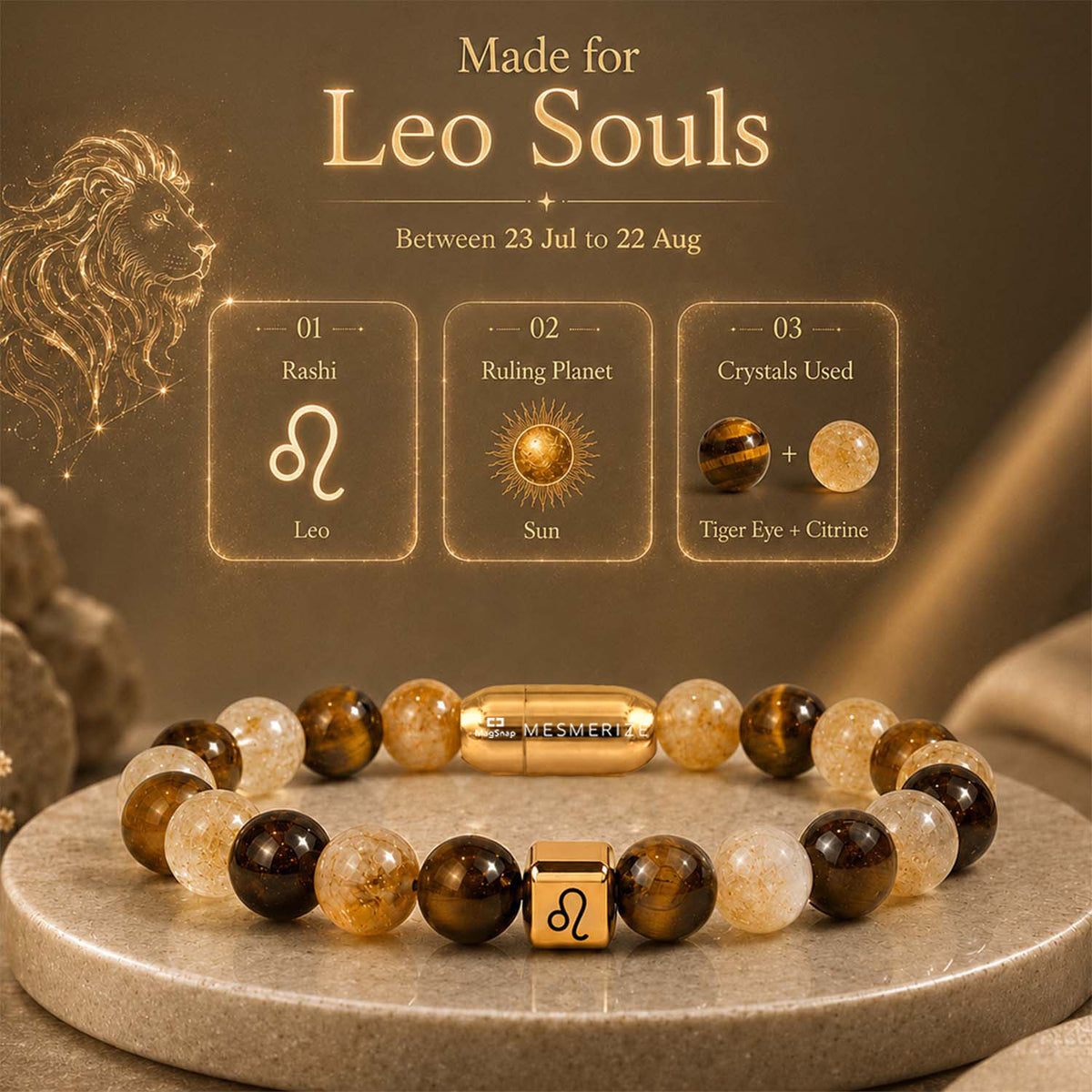 Leo (Singh) Zodiac Stone Bracelet with MagSnap 2