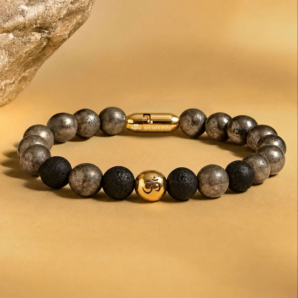 925 Sterling Silver Spiritual Om Pyrite Bracelet with Magsnap2