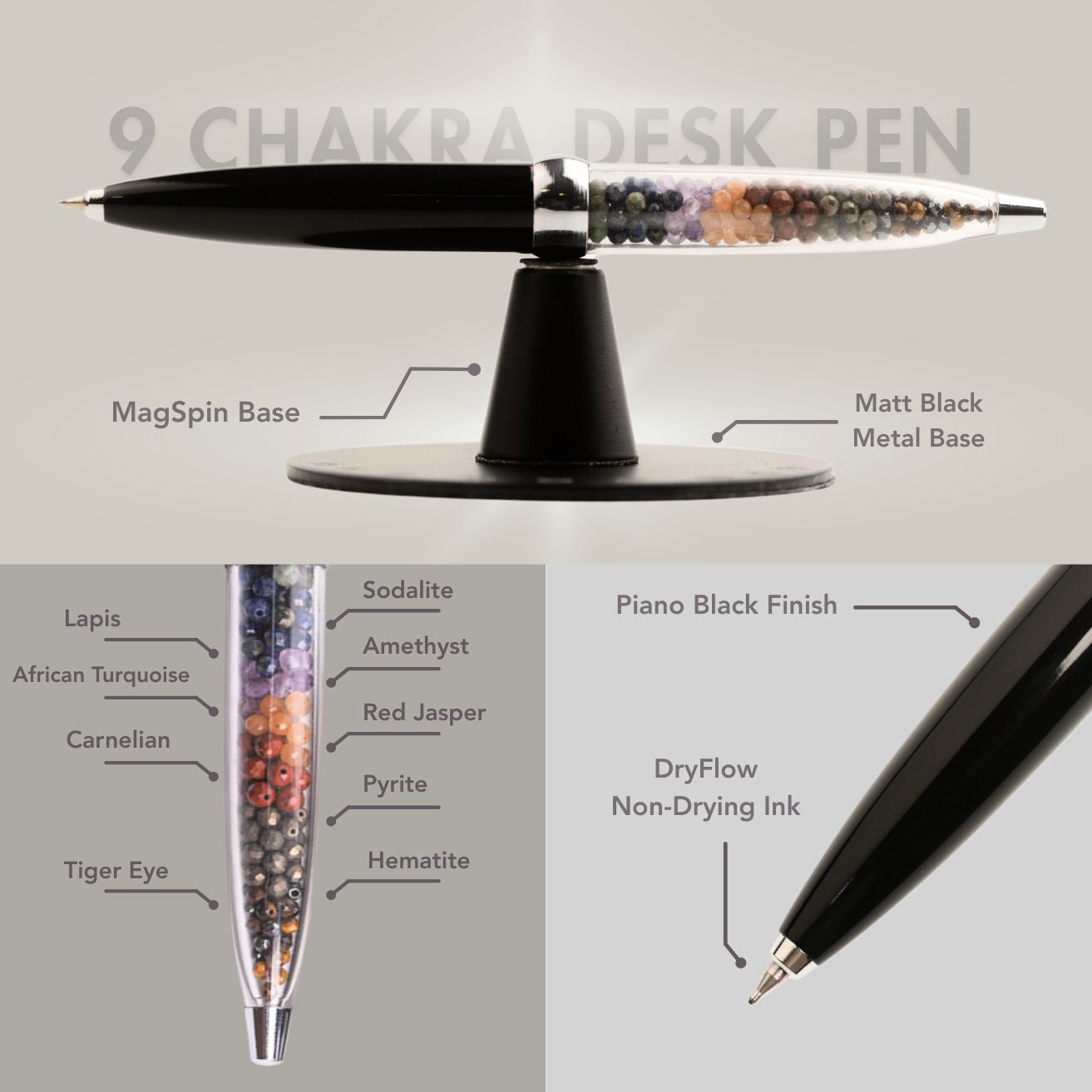 Personalised 9 Chakra MagSpin Rotating Desk Pen with DryFlow Ink