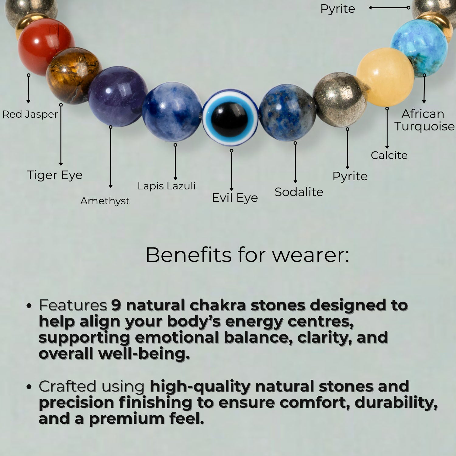 Money Magnet Pyrite 9 Chakra Natural Stone Bracelet Elastic