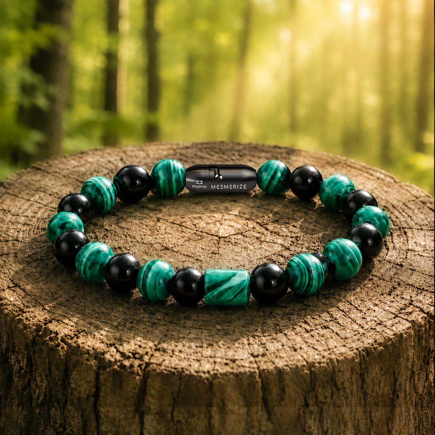 Aegon Obsidian & Malachite Natural Stone Bracelet With MagSnap2