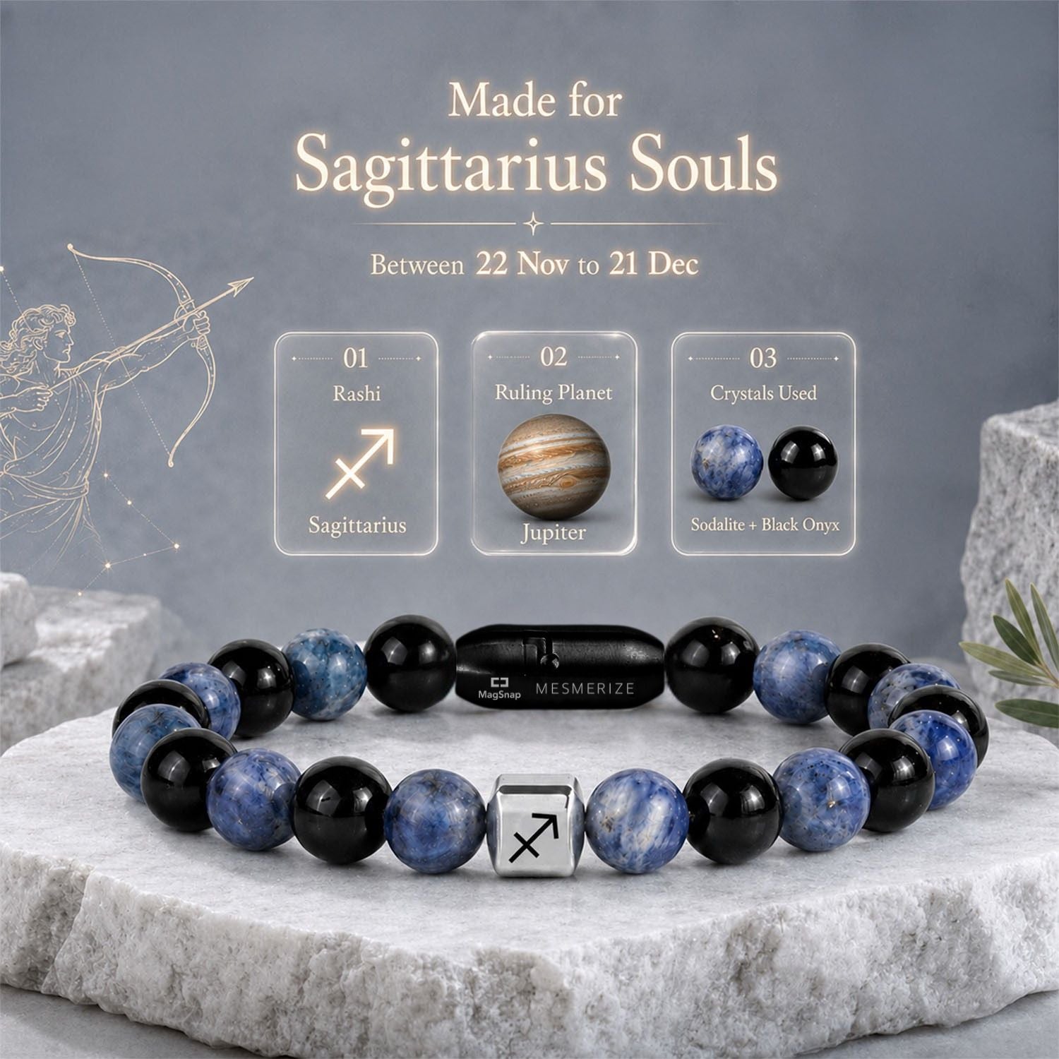Sagittarius (Dhanu) Zodiac Stone Bracelet with MagSnap 4