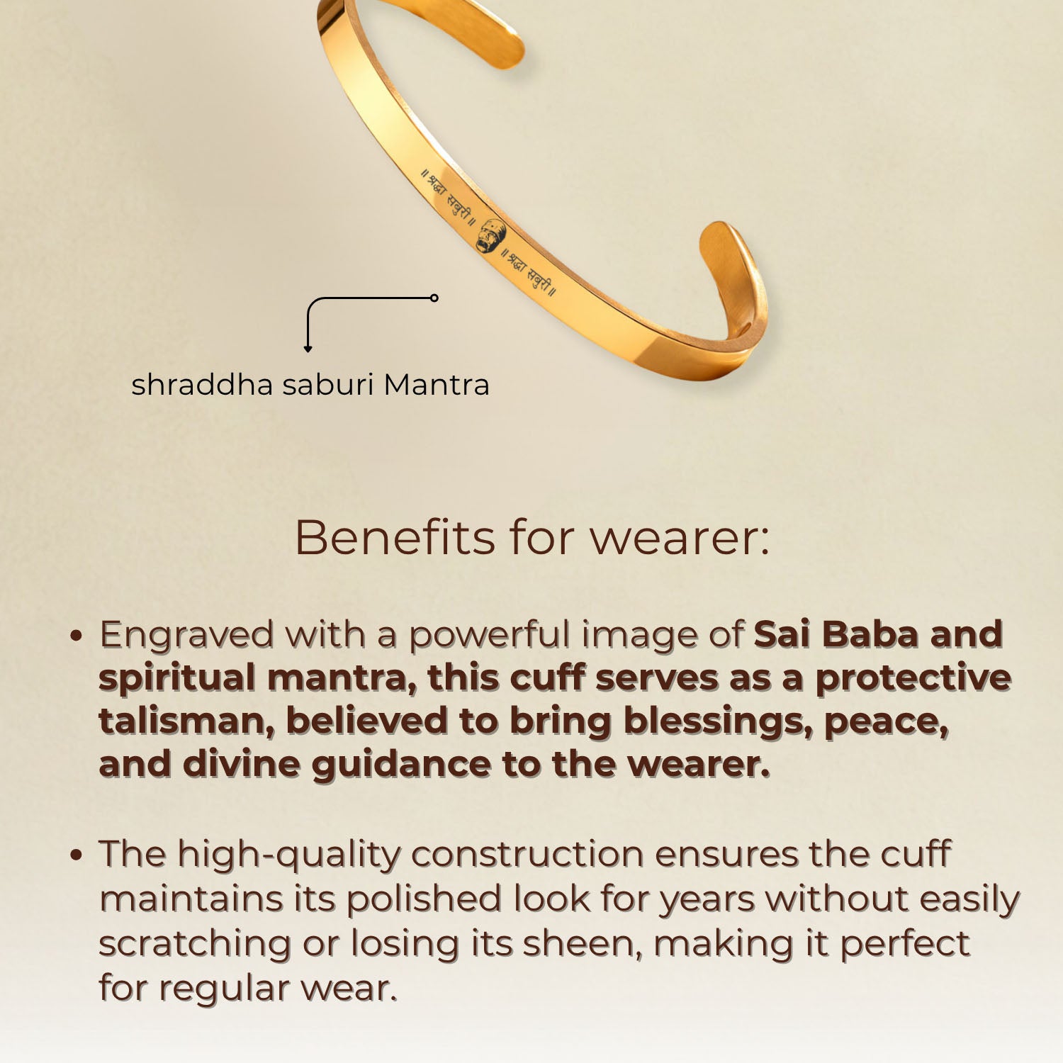 Sai Baba Gloss Cuff Adjustable Bracelet Gold