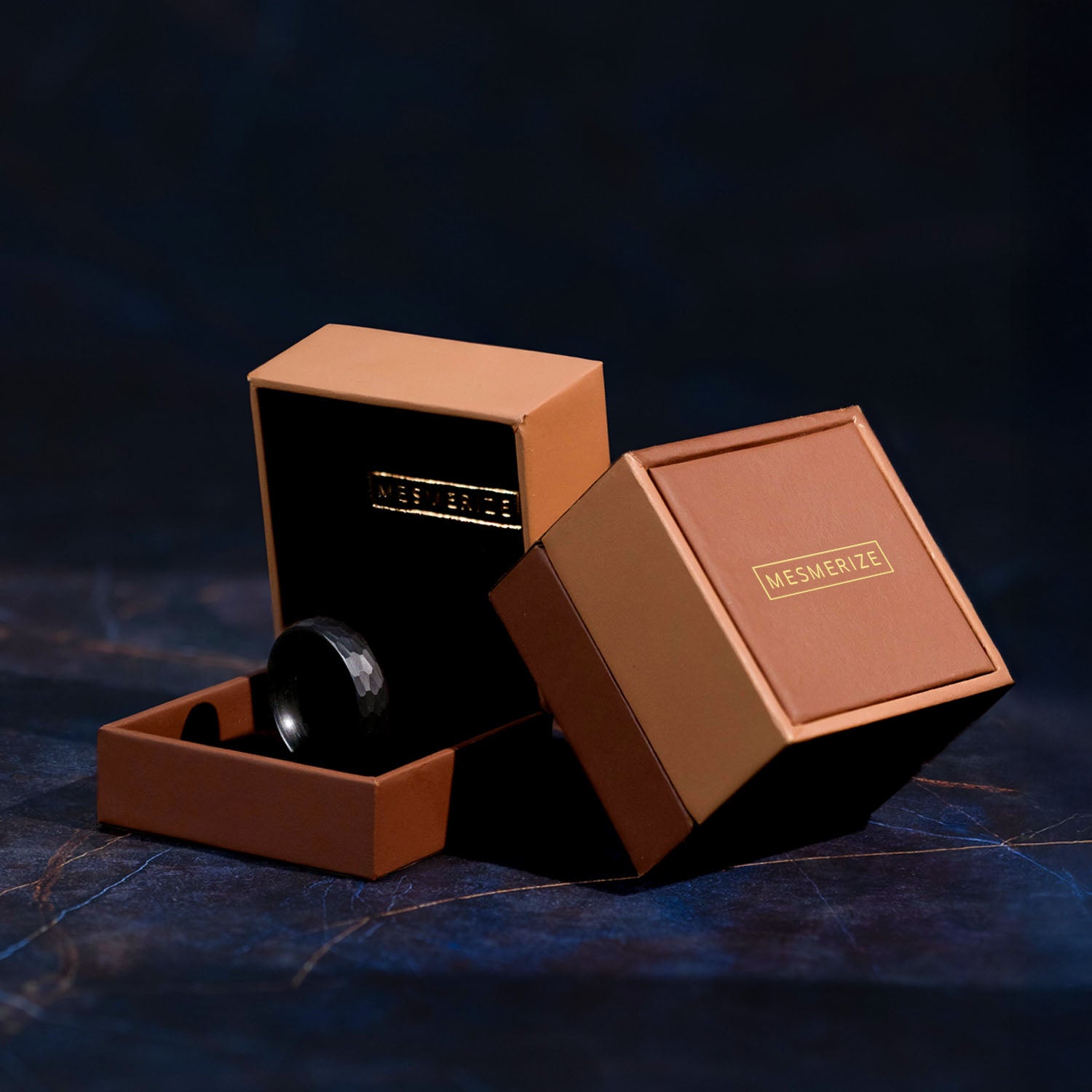 Forged Hammered Tungsten Carbide Band Ring BLACK