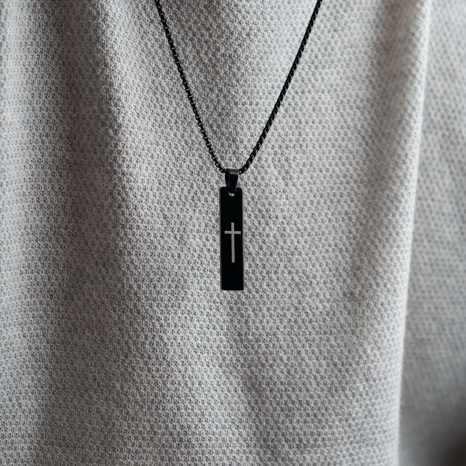 Black Holy Cross Spiritual Mini Bar Necklace