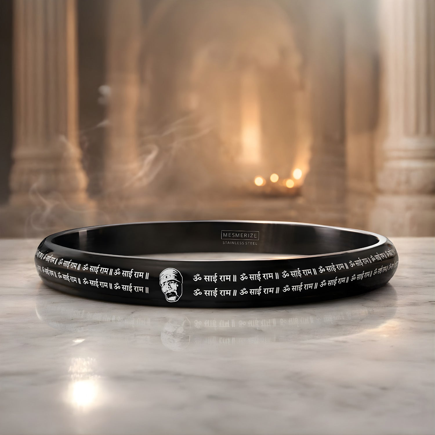 Om Sai Ram MicroCarved Round Curved Kada Black