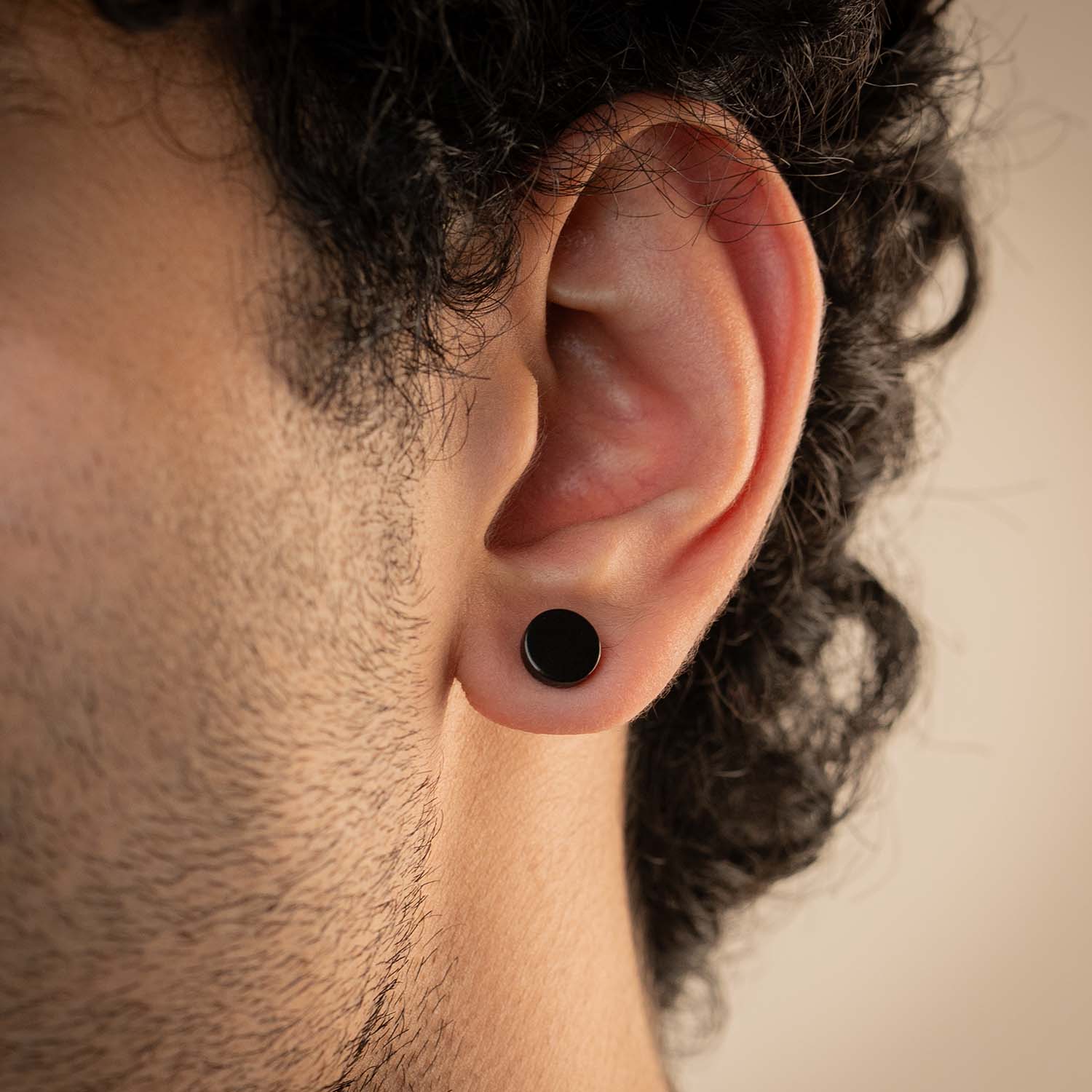 Black Round Stud Earrings