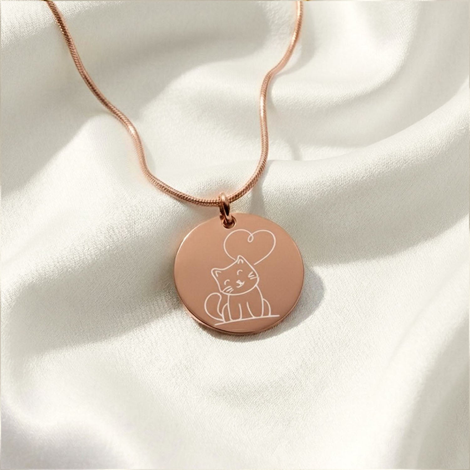 Cute Cat Circle Necklace Rose Gold
