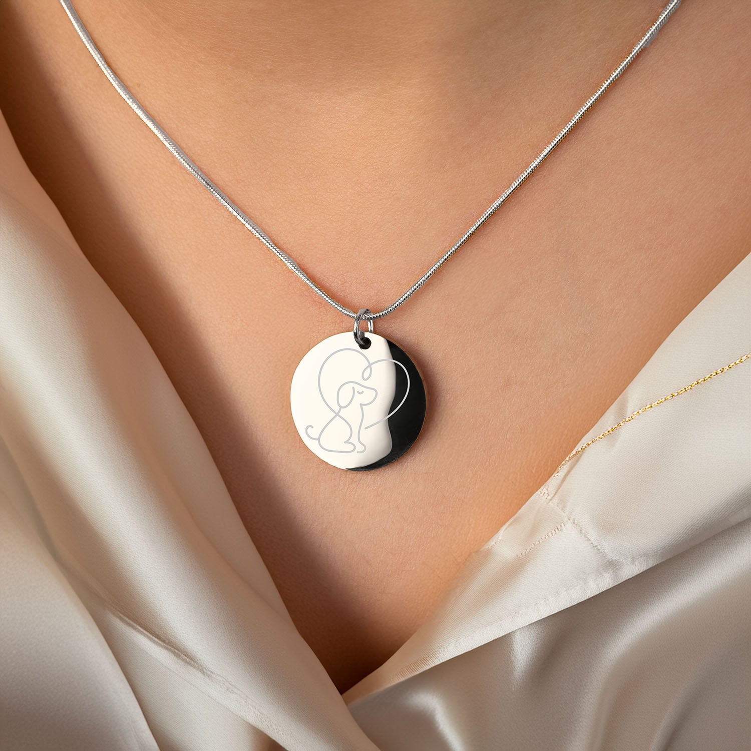 Cute Dog Circle Necklace Silver