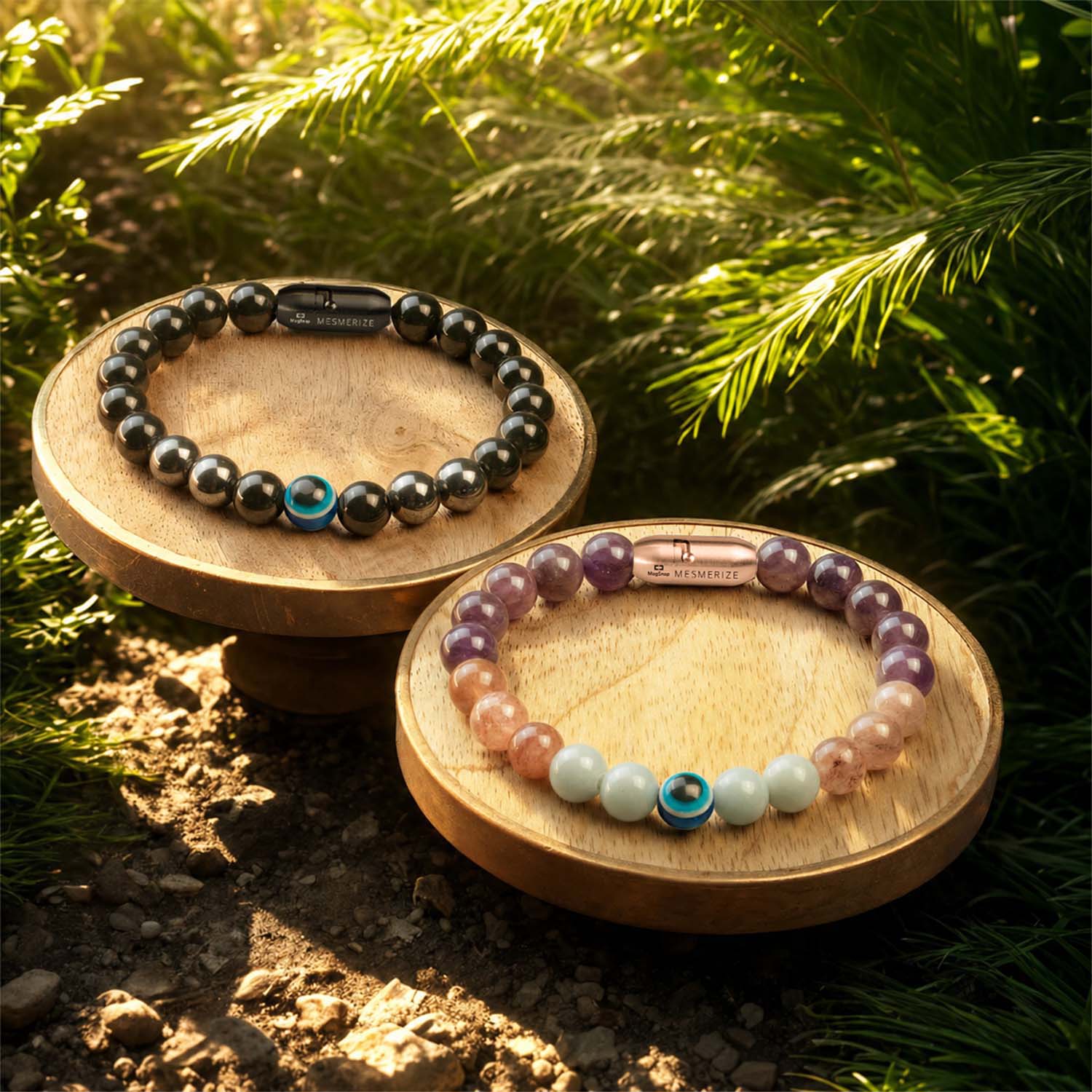 Evil Eye Natural Stone Couple Bracelets with Magsnap 2