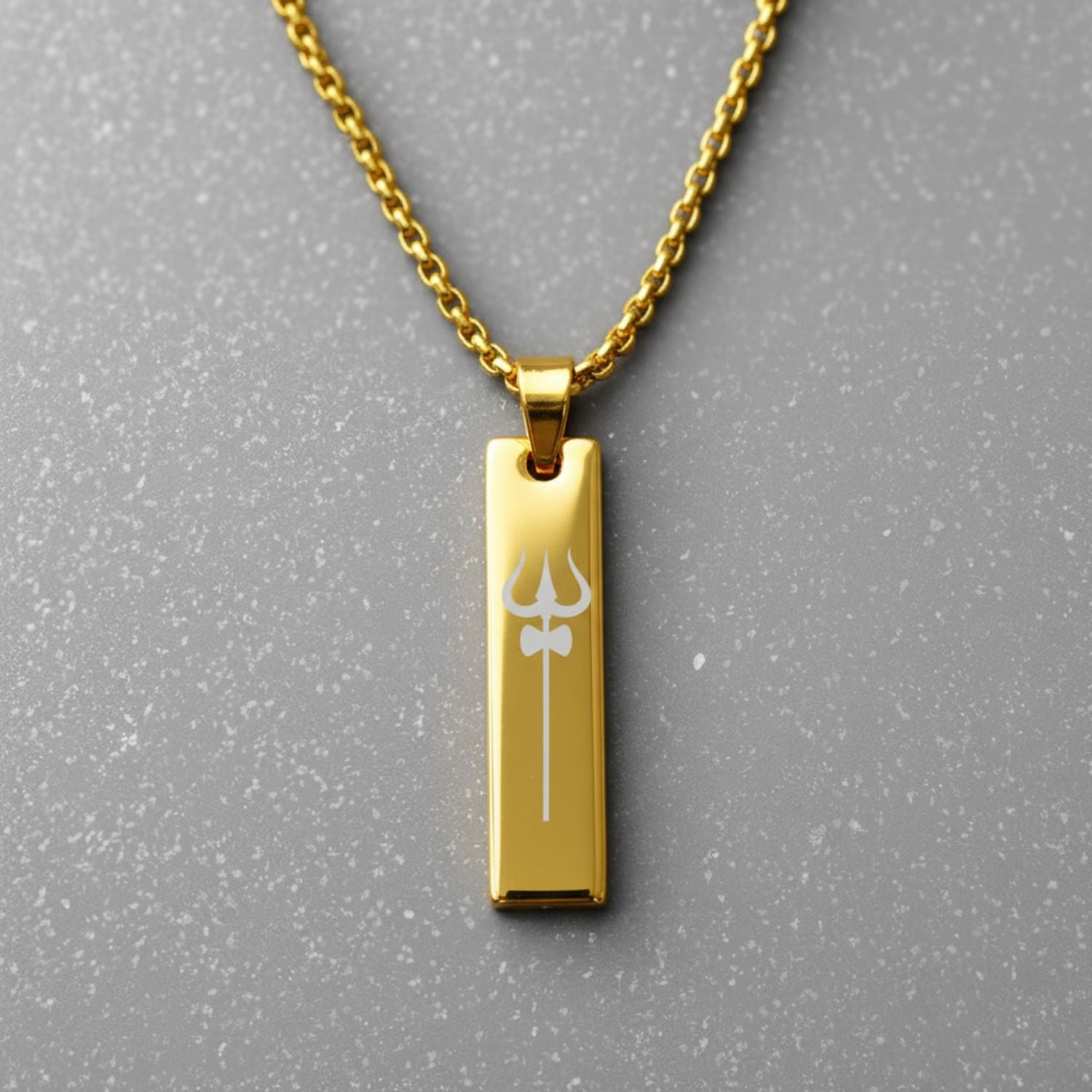 Gold Shiv Trishul Spiritual Mini Bar Necklace