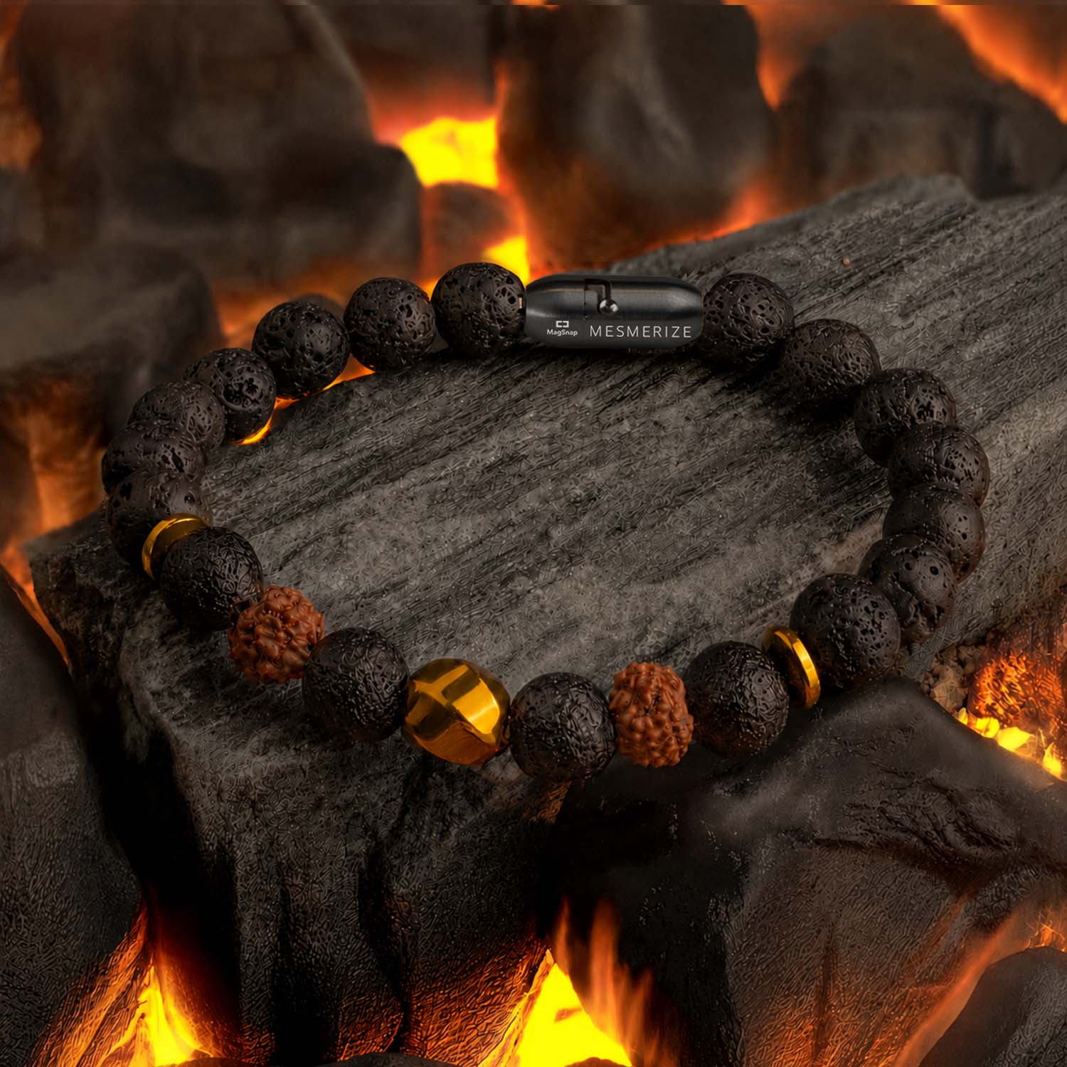 Grounded Rudraksh Natural Stone Bracelet With MagSnap2