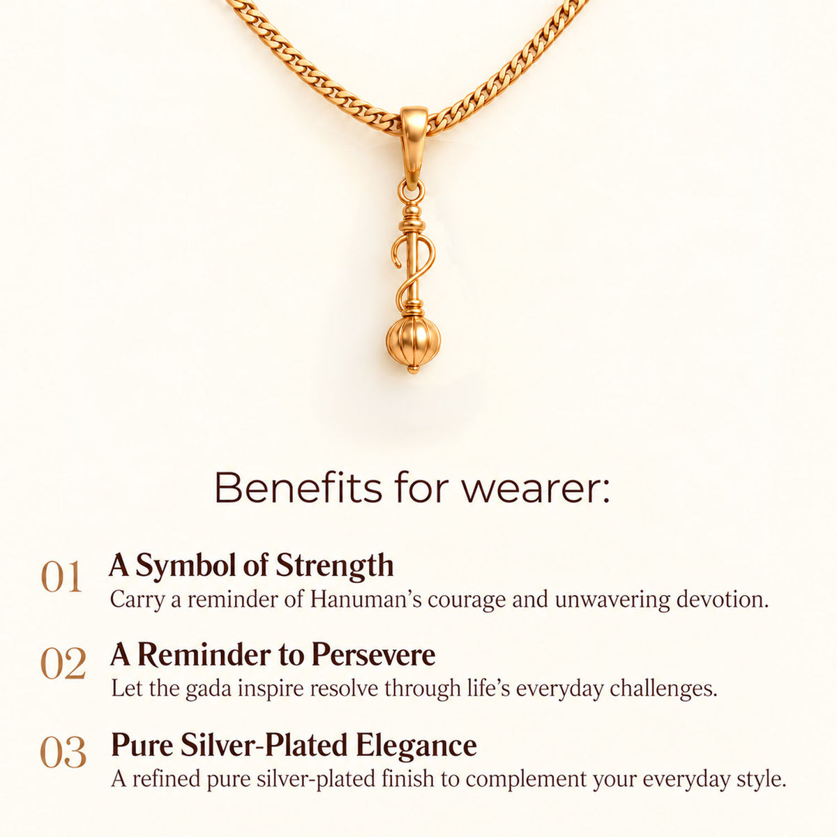 Hanuman Gada Pure Silver Plated Necklace