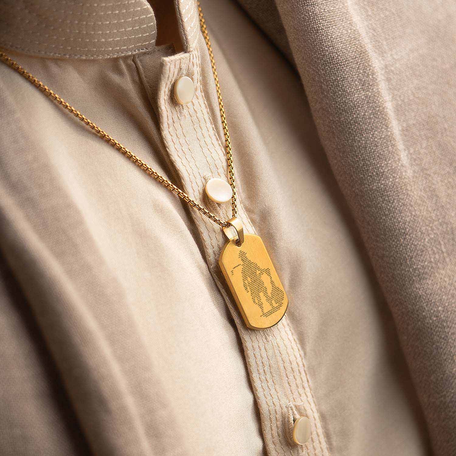 Gold Hanuman Chalisa MicroCarved Tag Necklace