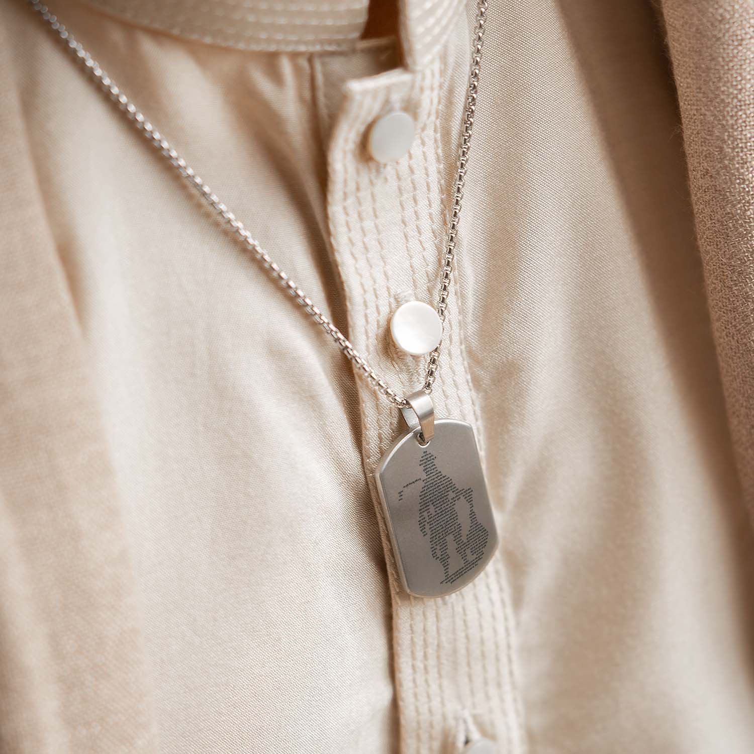 Silver Hanuman Chalisa MicroCarved Tag Necklace