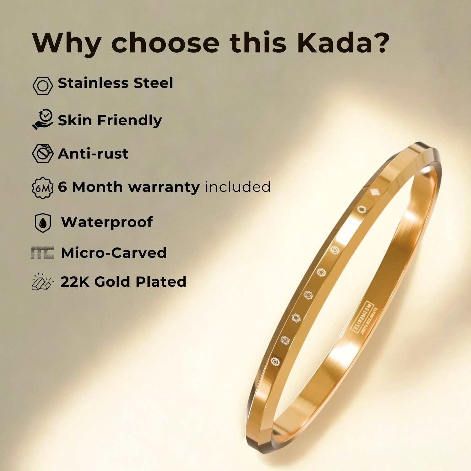 Yada Yada Hi Dharmasya Mahabharat MicroCarved Round Kada Gold