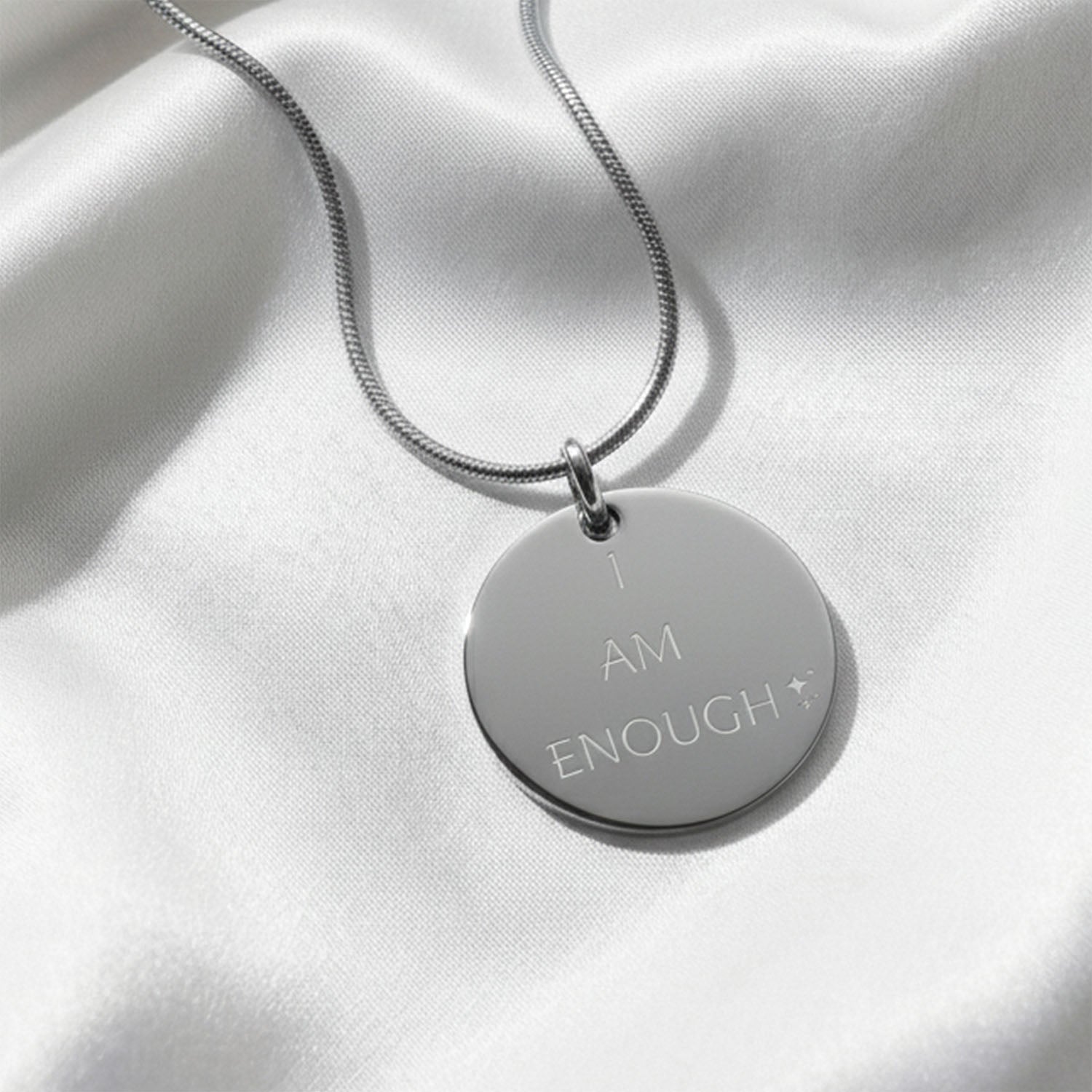 I AM ENOUGH Circle Necklace Silver