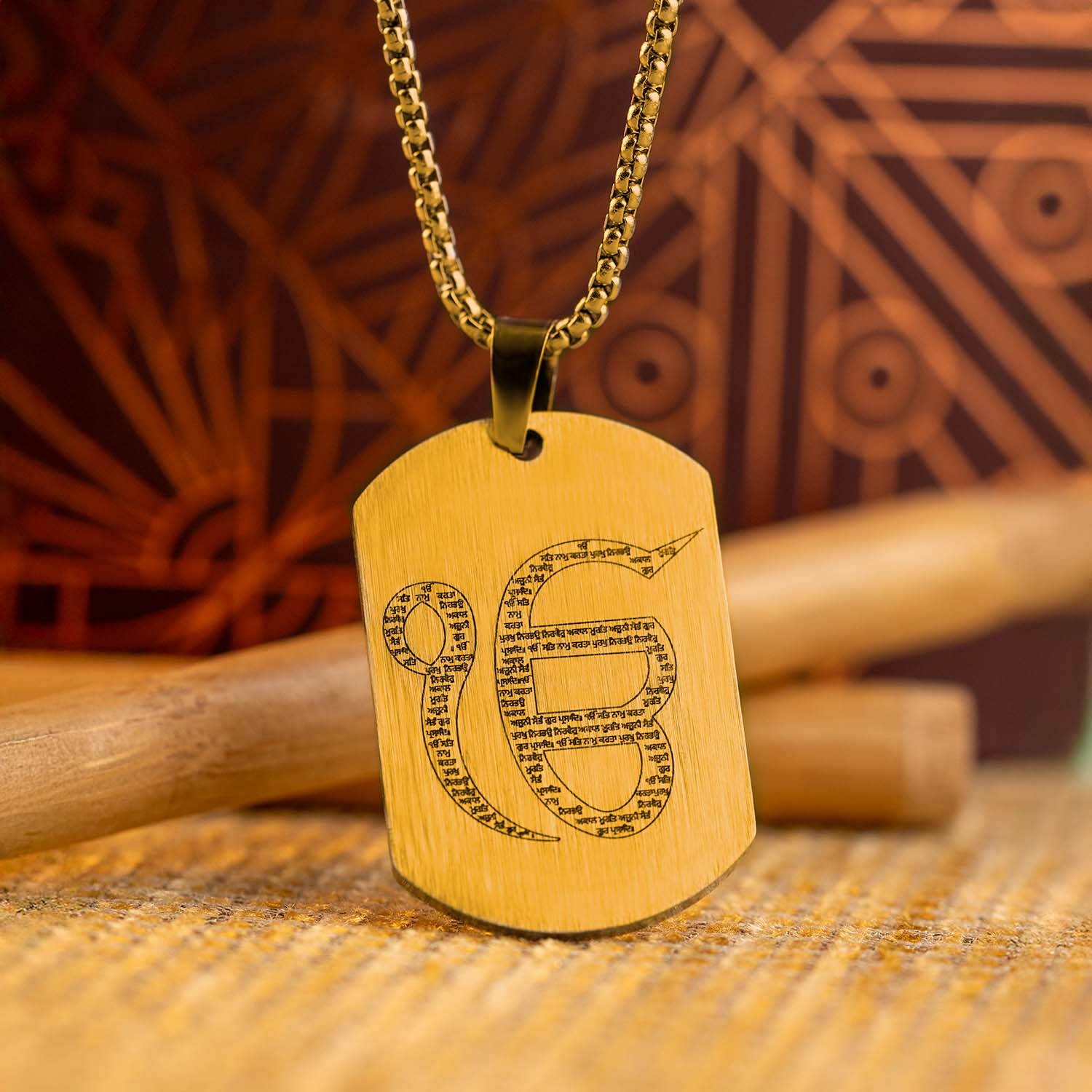 Ik Onkar MicroCarved Tag Necklace Gold
