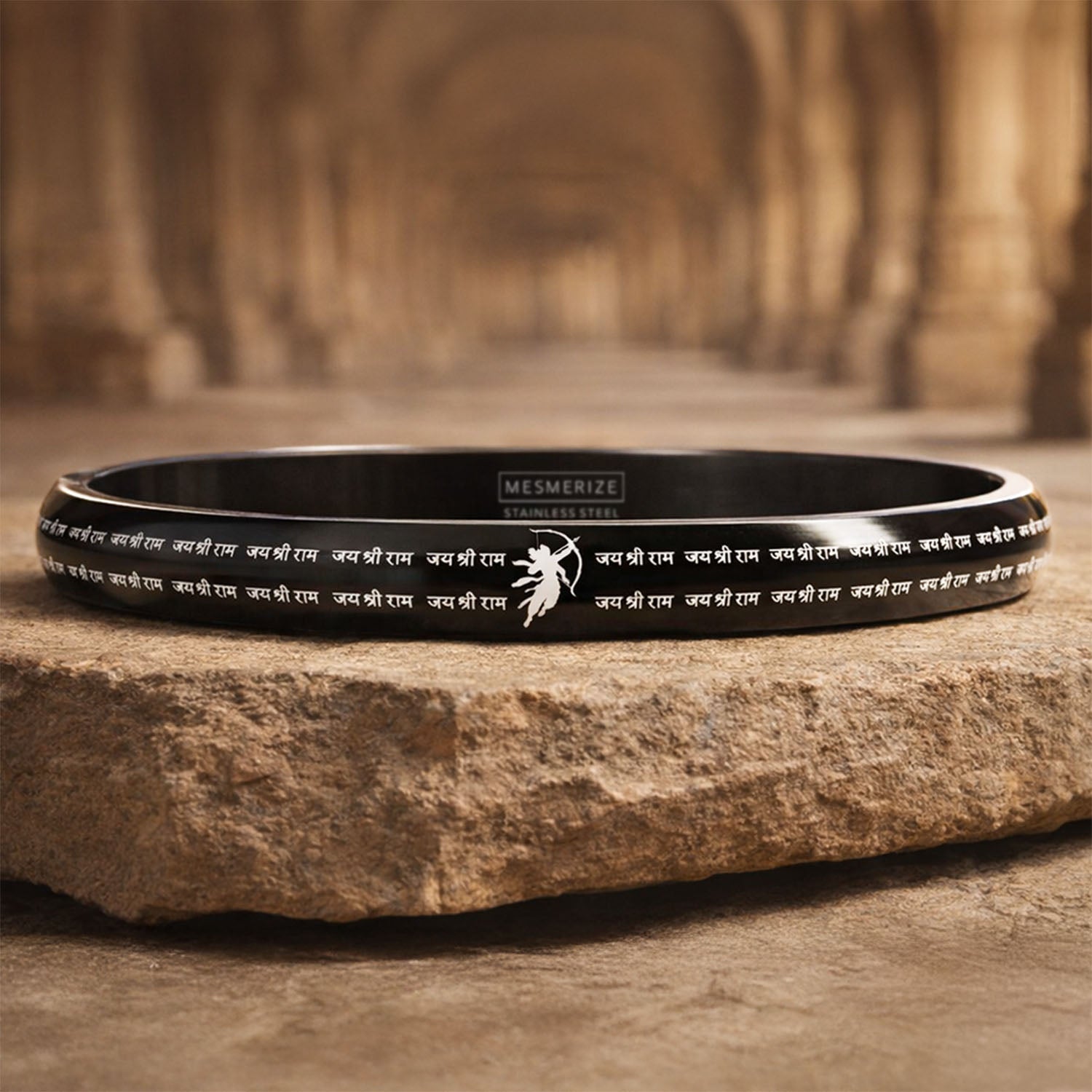 Jai Shree Ram MicroCarved Round Curved Kada Black