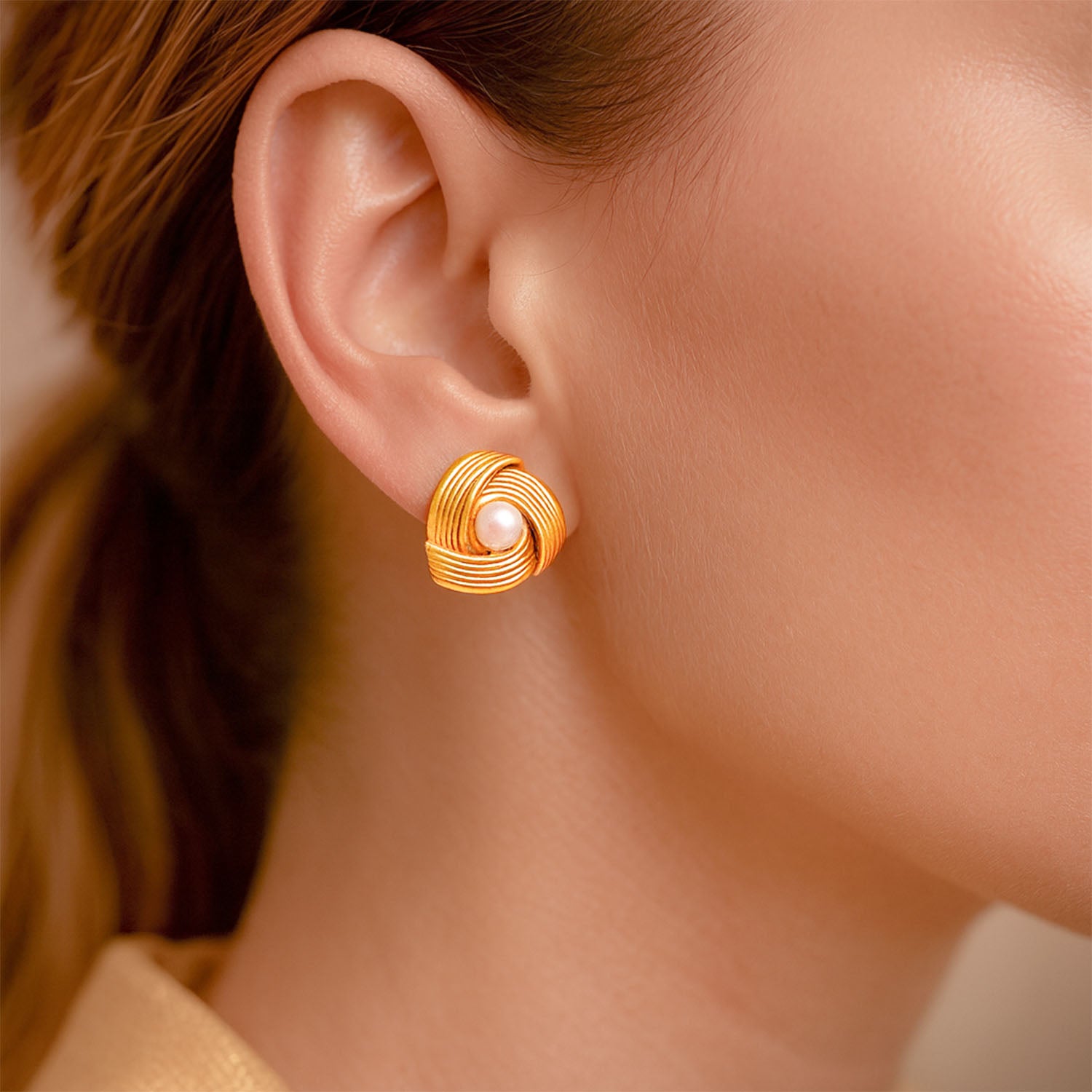 Juliette Pearl Knot 18K Gold Stud Earrings