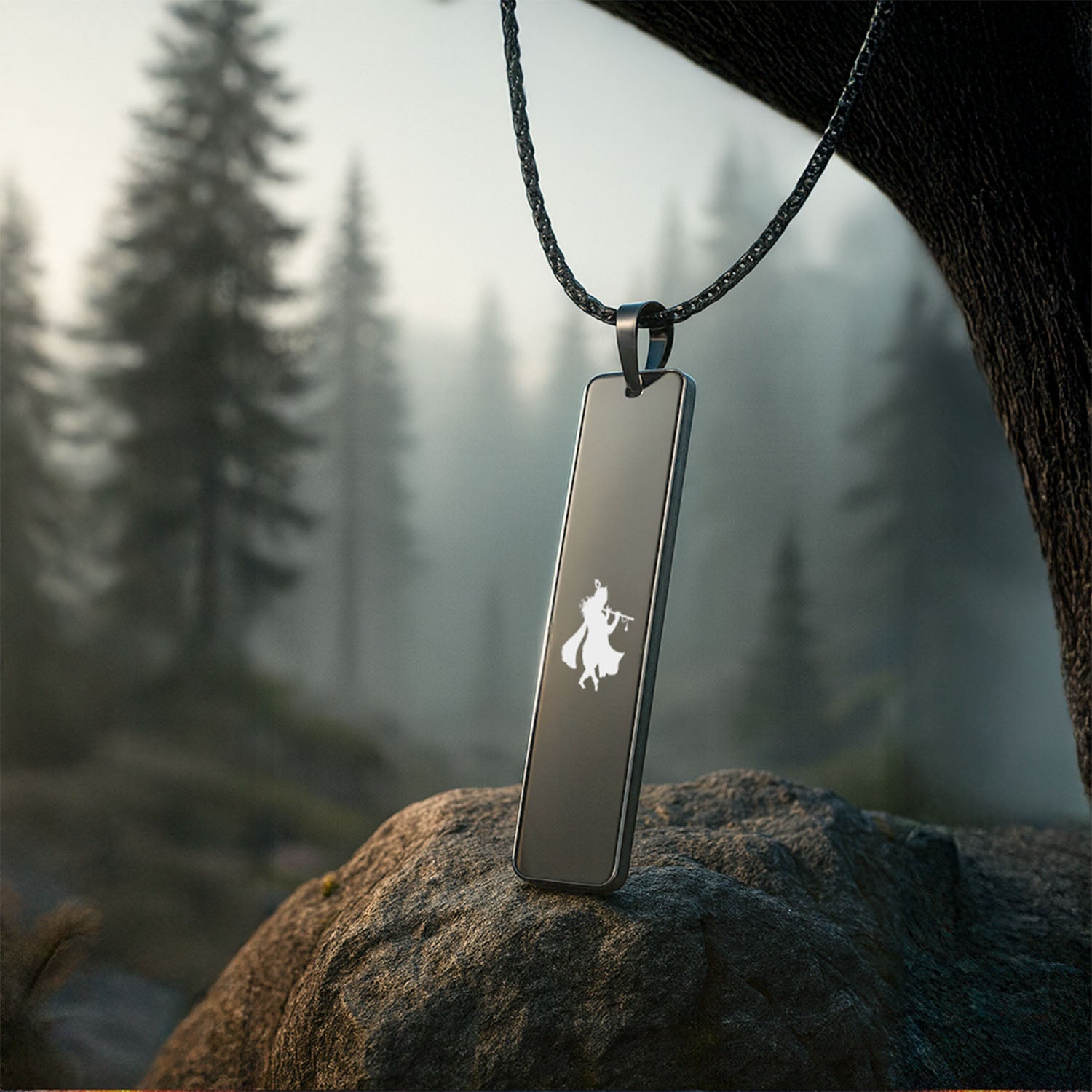 Krishna Mini Tag Necklace Black