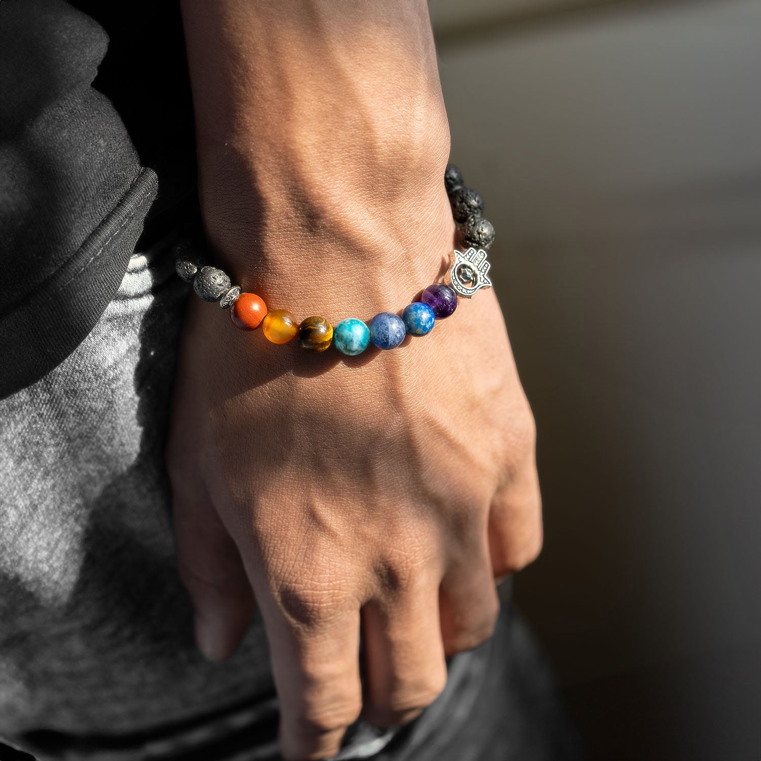 Natural Stone Jewellery 7 Chakra Natural Stone Couple Bracelet with MagSnap