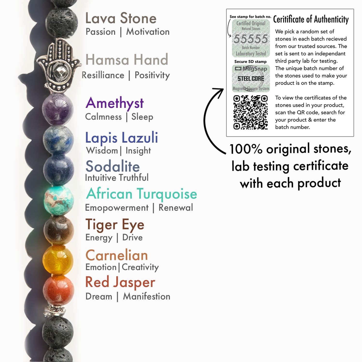 Natural Stone Jewellery 7 Chakra Natural Stone Couple Bracelet with MagSnap