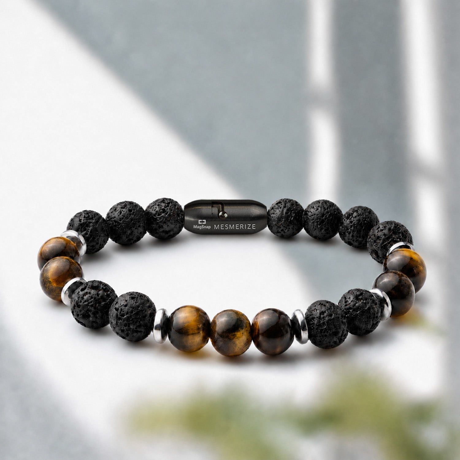 Natural Stone Jewellery Lava and Tiger Eye Natural Stone Bracelet with MagSnap