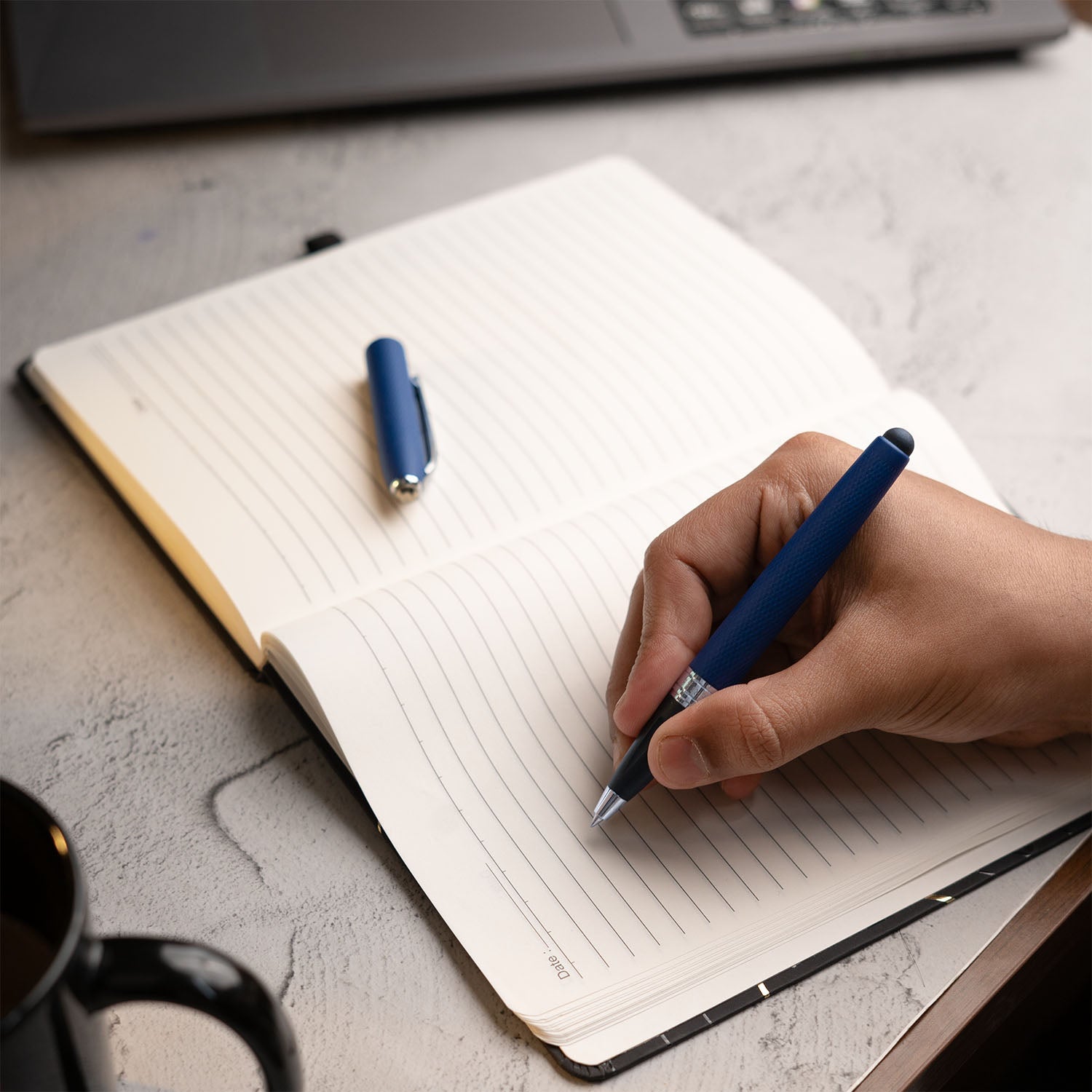 Matte Black Notebook with Ultra Matte Blue Pyrite 2 in 1 MagSnap Roller Ball Pen with Stylus None