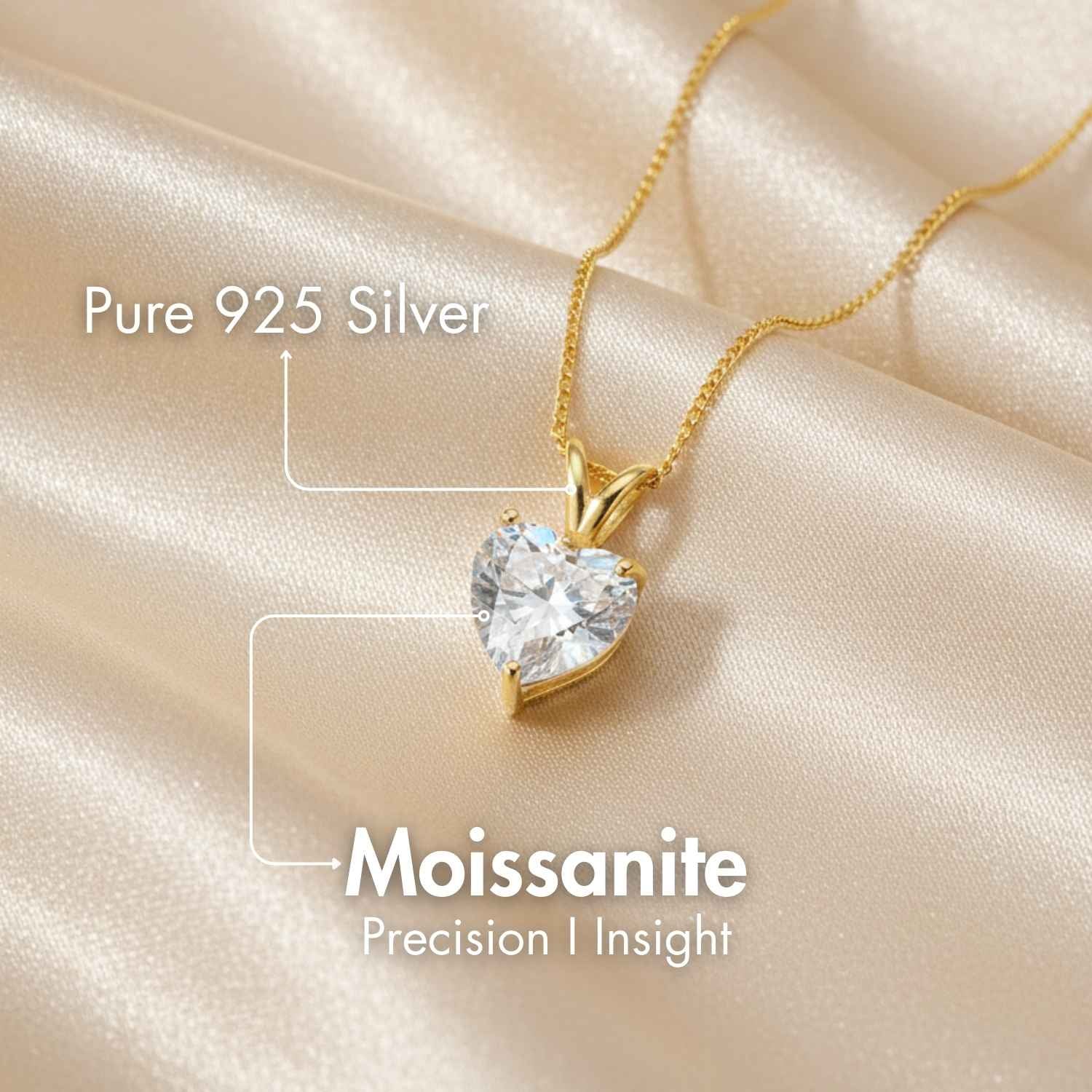 Pure 925 Silver Gold Valentine's Necklace With Moissanite Gemstone
