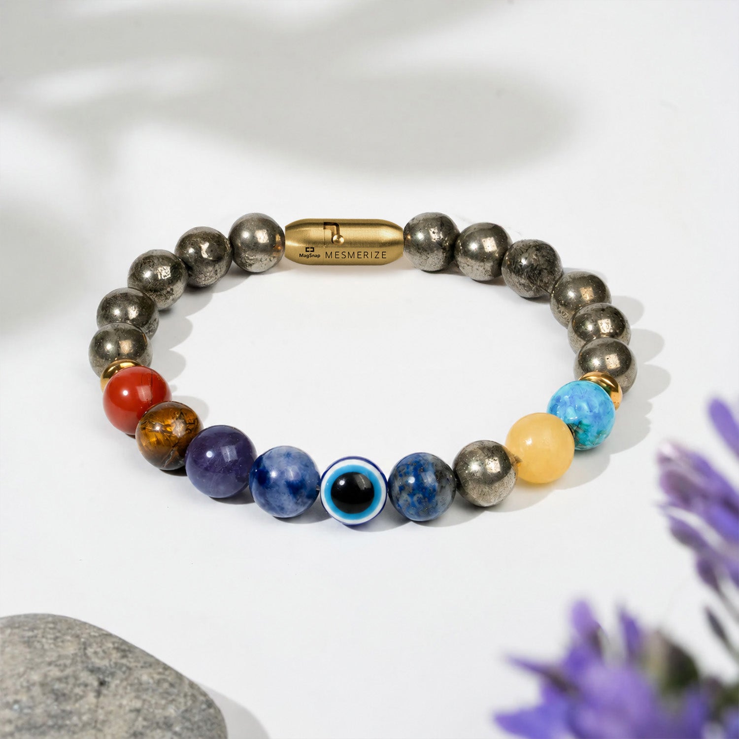Money Magnet Pyrite 9 Chakra Natural Stone Bracelet Magsnap