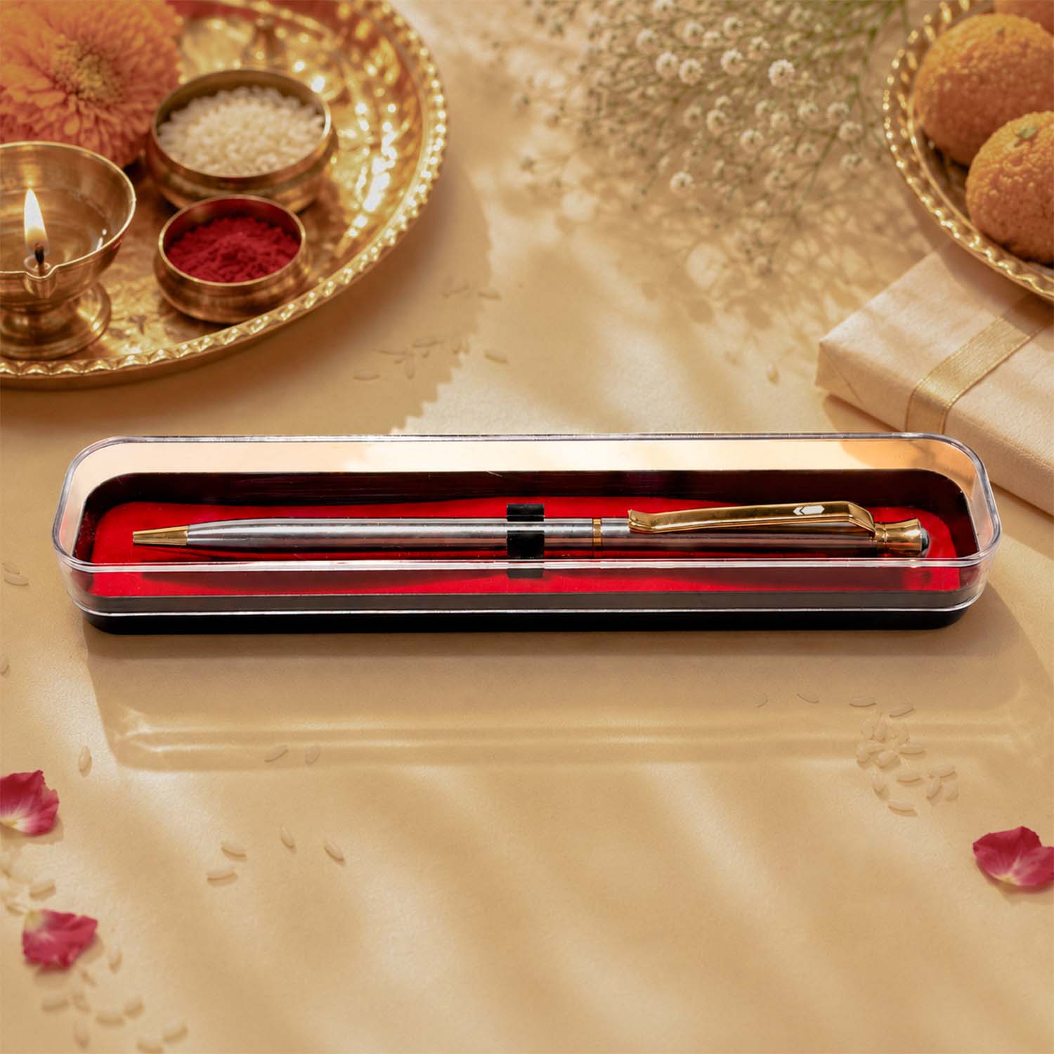 Shakti Pure Silver Plated Lumba Rakhi Hamper