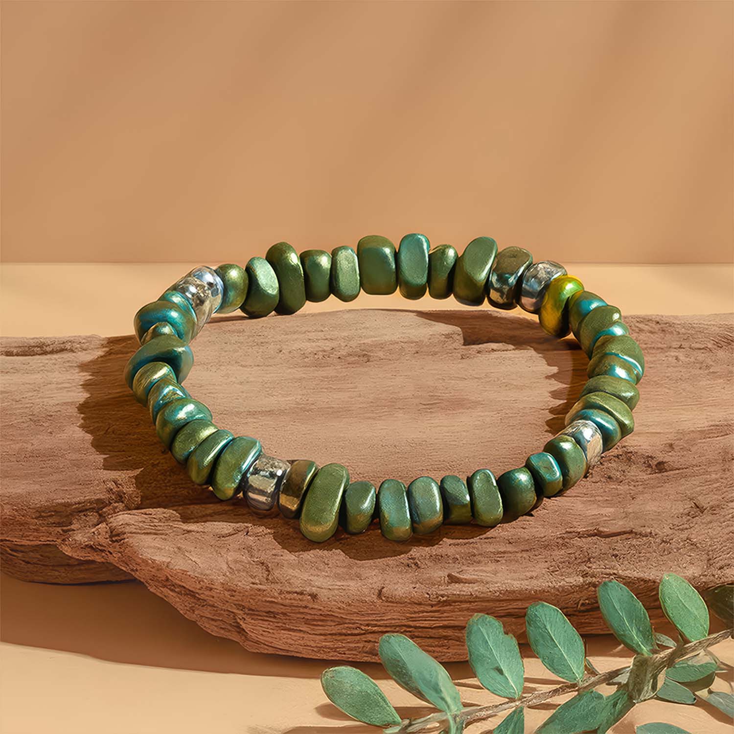 Ocean Blue Hematite Stack Natural Stone Bracelet