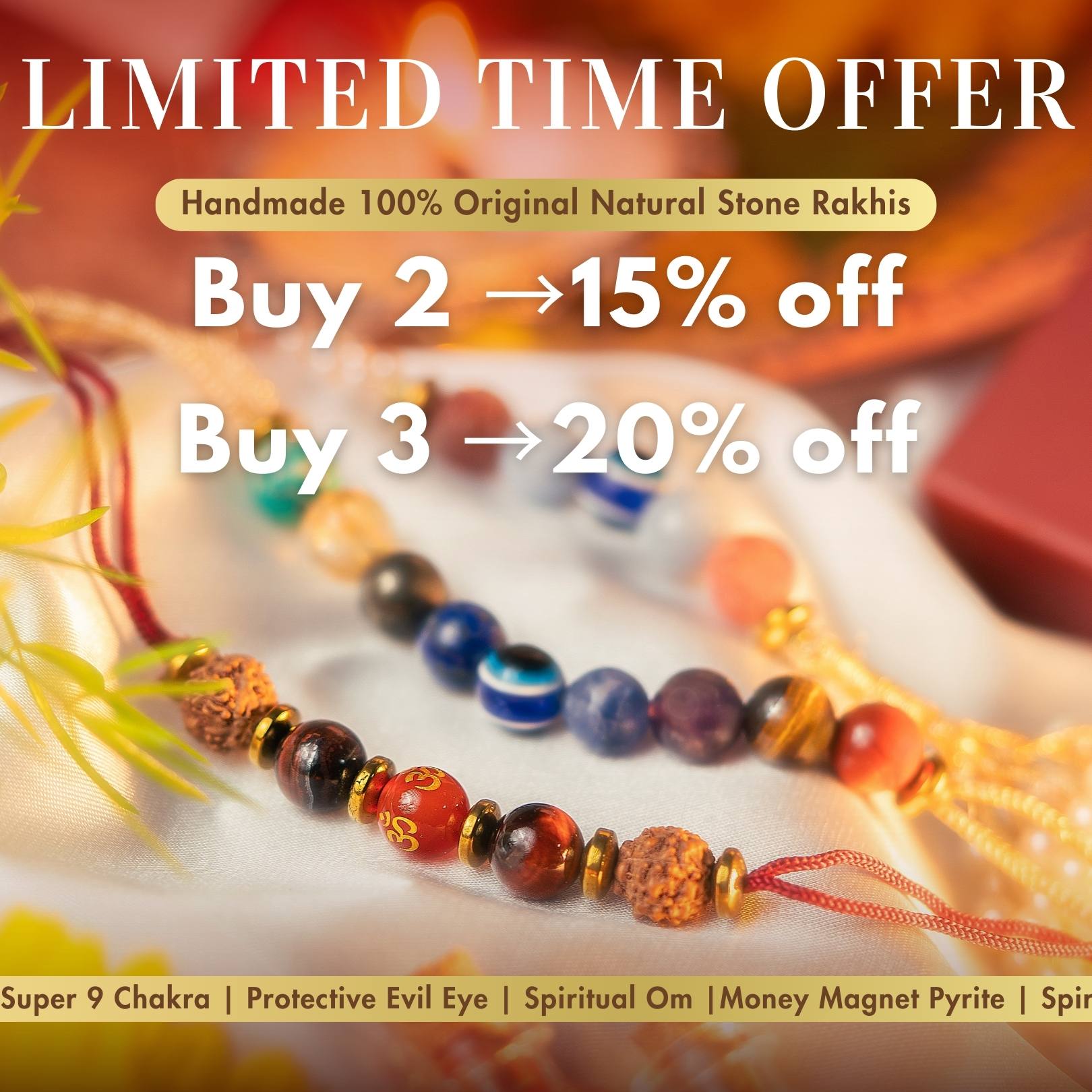Positivity Sunstone Red Om Natural Stone Rakhi
