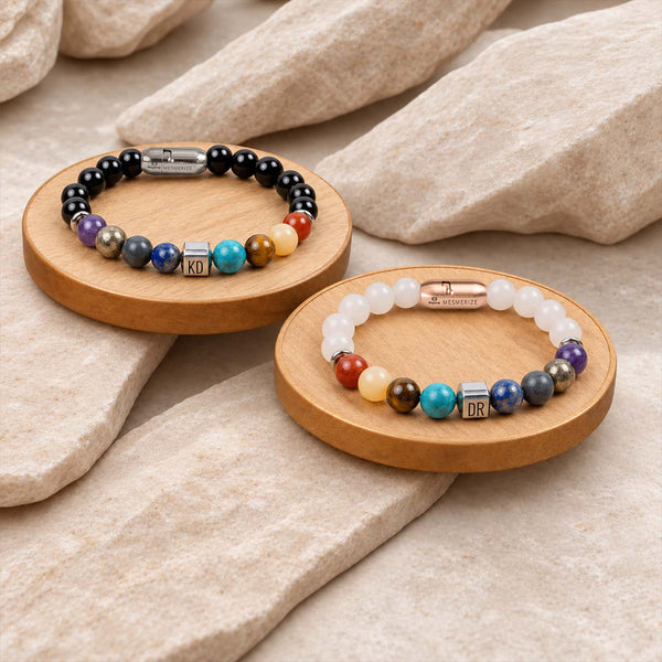 Personalised Chakras Natural Stone Couple Bracelets with Magsnap 2