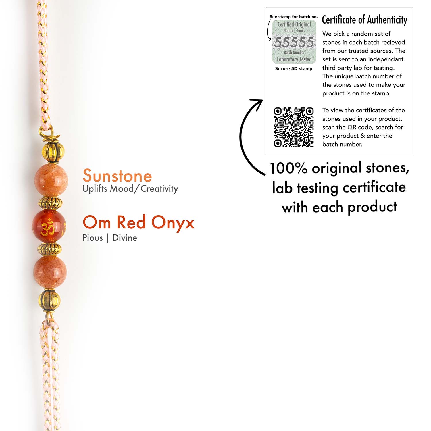 Positivity Sunstone Red Om Natural Stone Rakhi