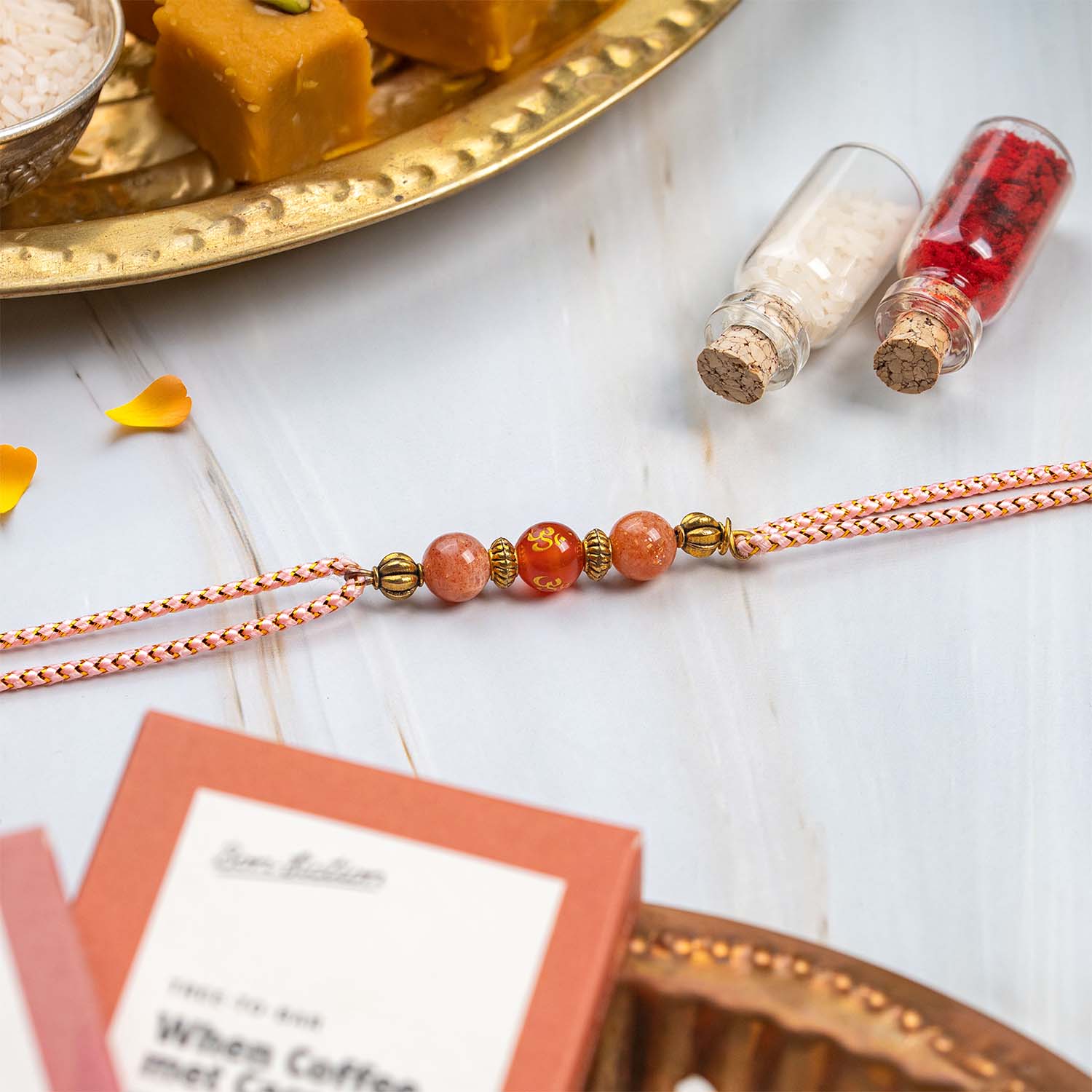 Positivity Sunstone Red Om Natural Stone Rakhi