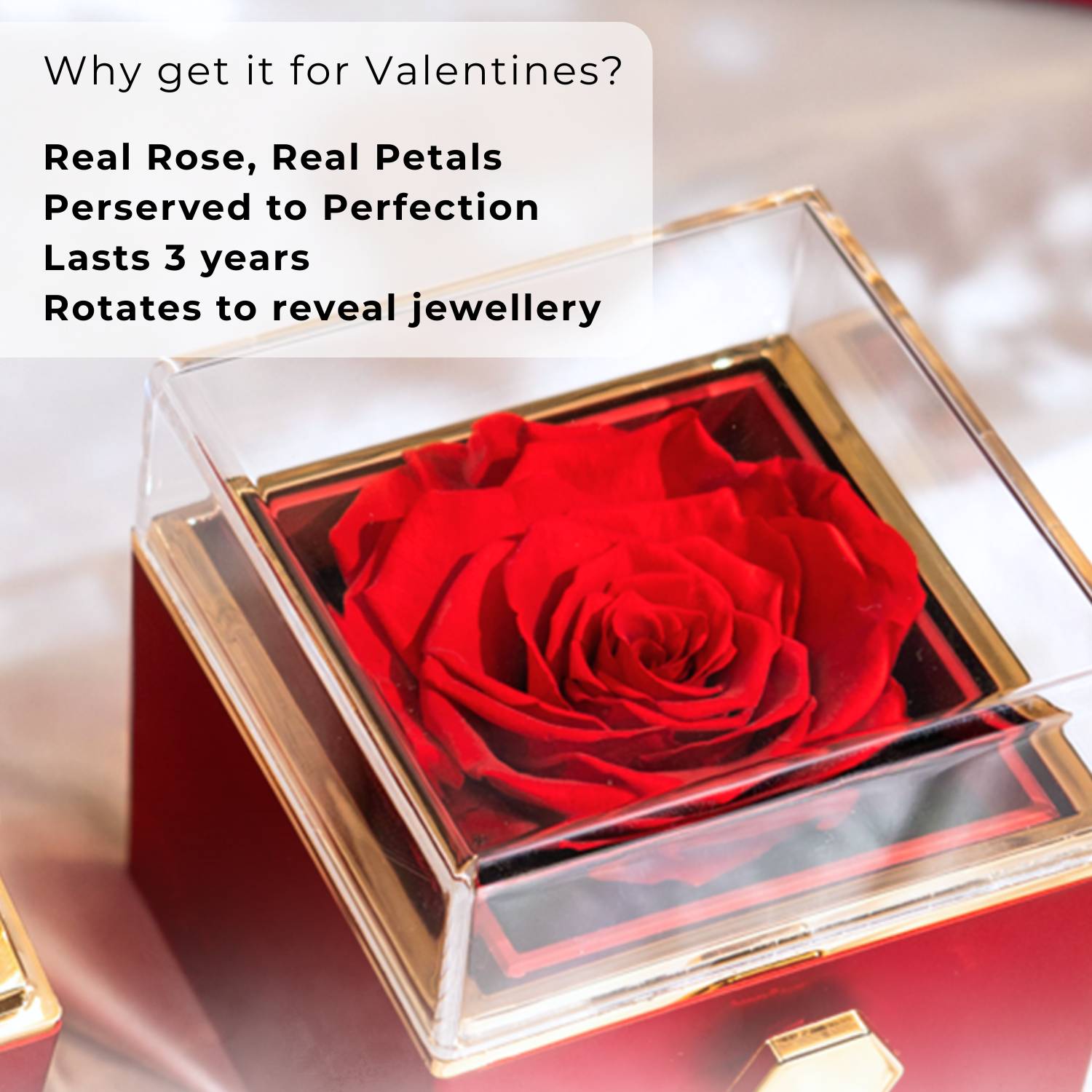 Valentine's Rotating Preserved Rose Jewellery Box