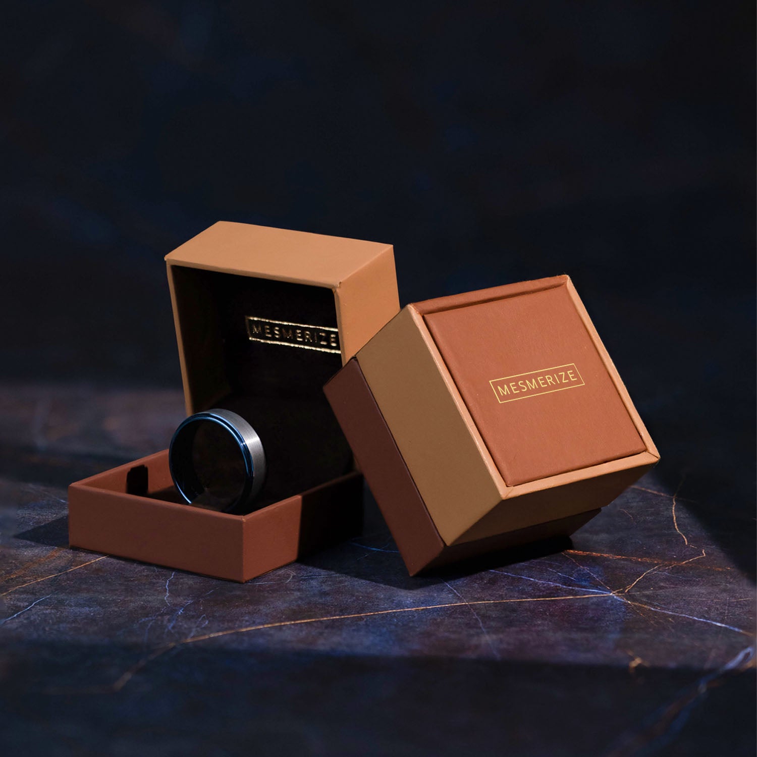 Silver On Blue Tungsten Carbide Band Ring