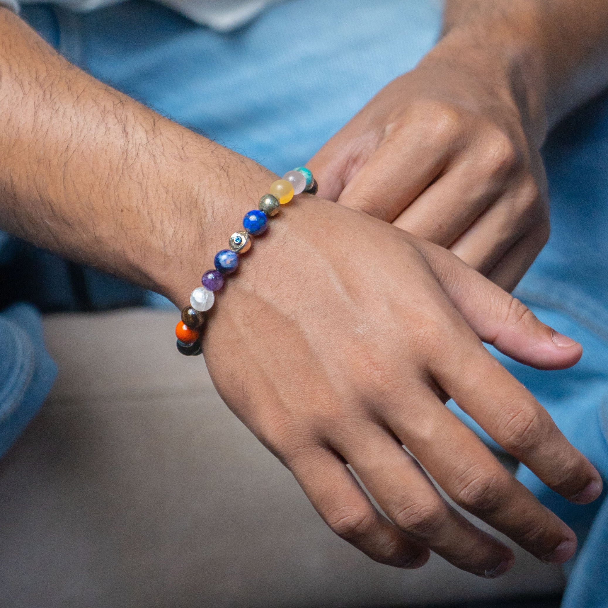 925 Sterling Silver Super 11 Chakra Natural Stone Bracelet With MagSnap2