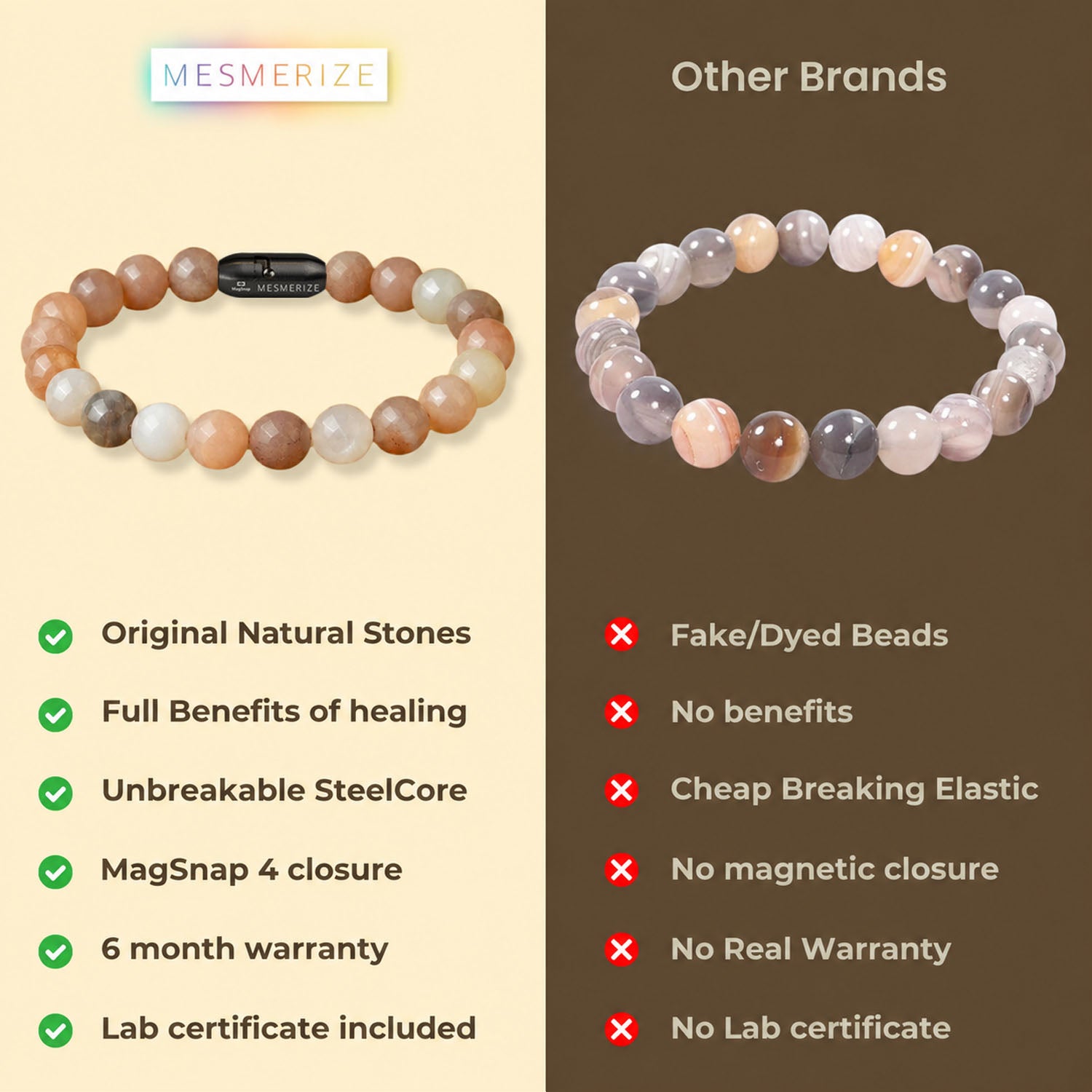Calming Multi Moon Natural Stone Bracelet with MagSnap