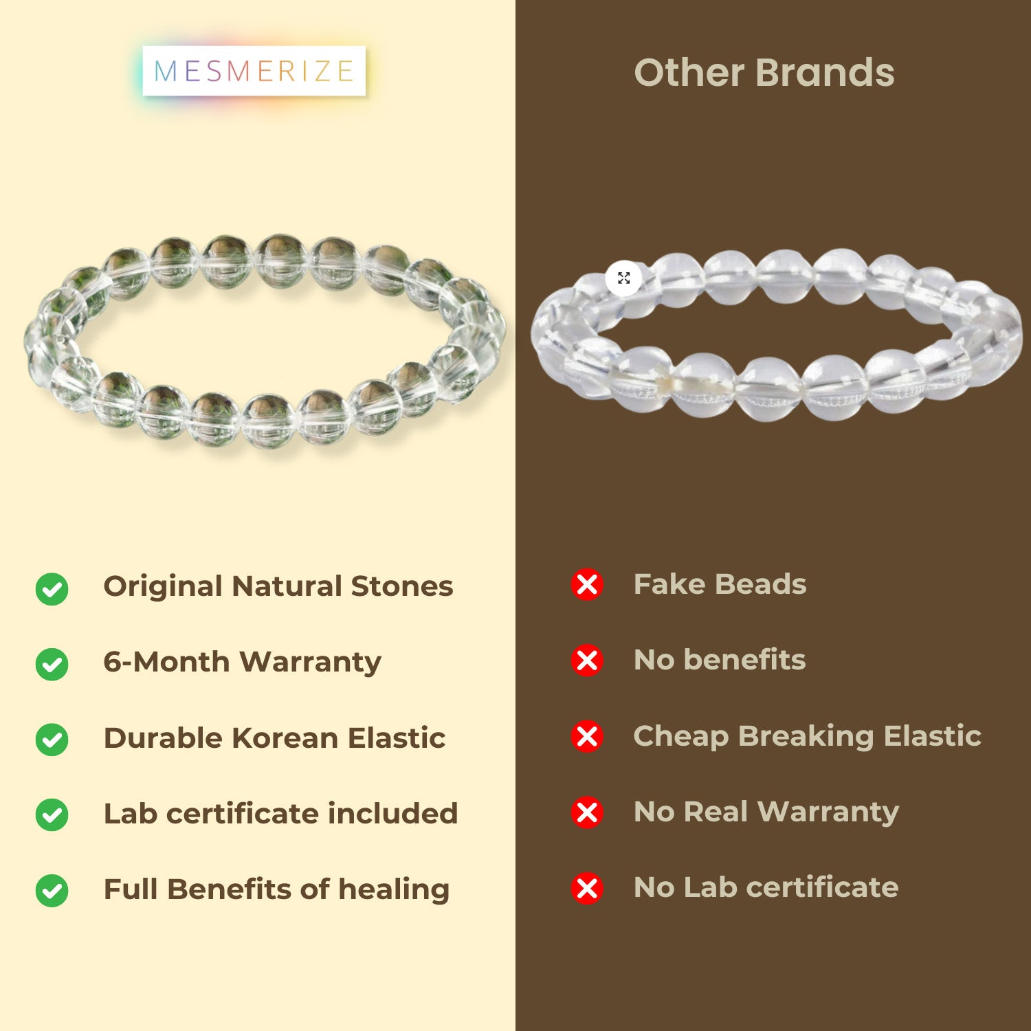 Natural Stone Jewellery Elastic Bracelet Clear Quartz