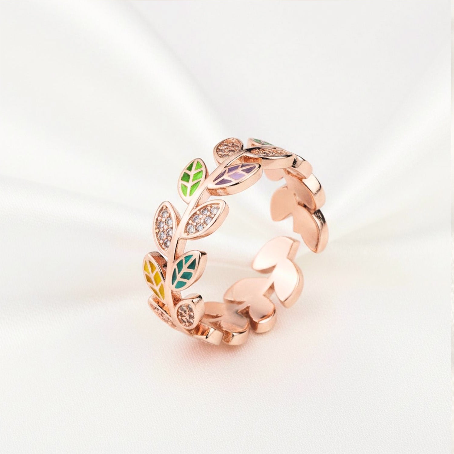 Rose Gold Multi Diamond Leaf Ring