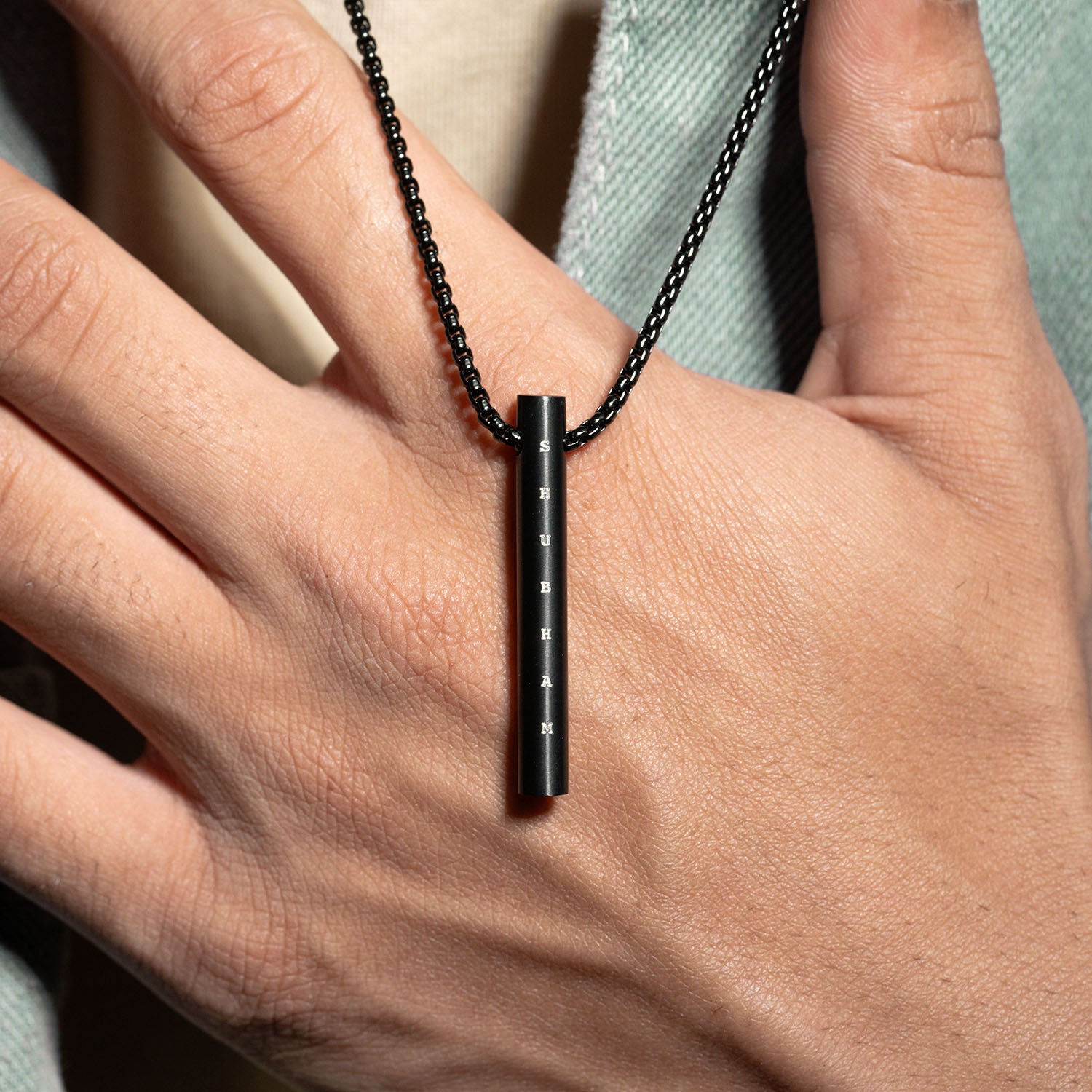 Black Barrel Necklace Personalised