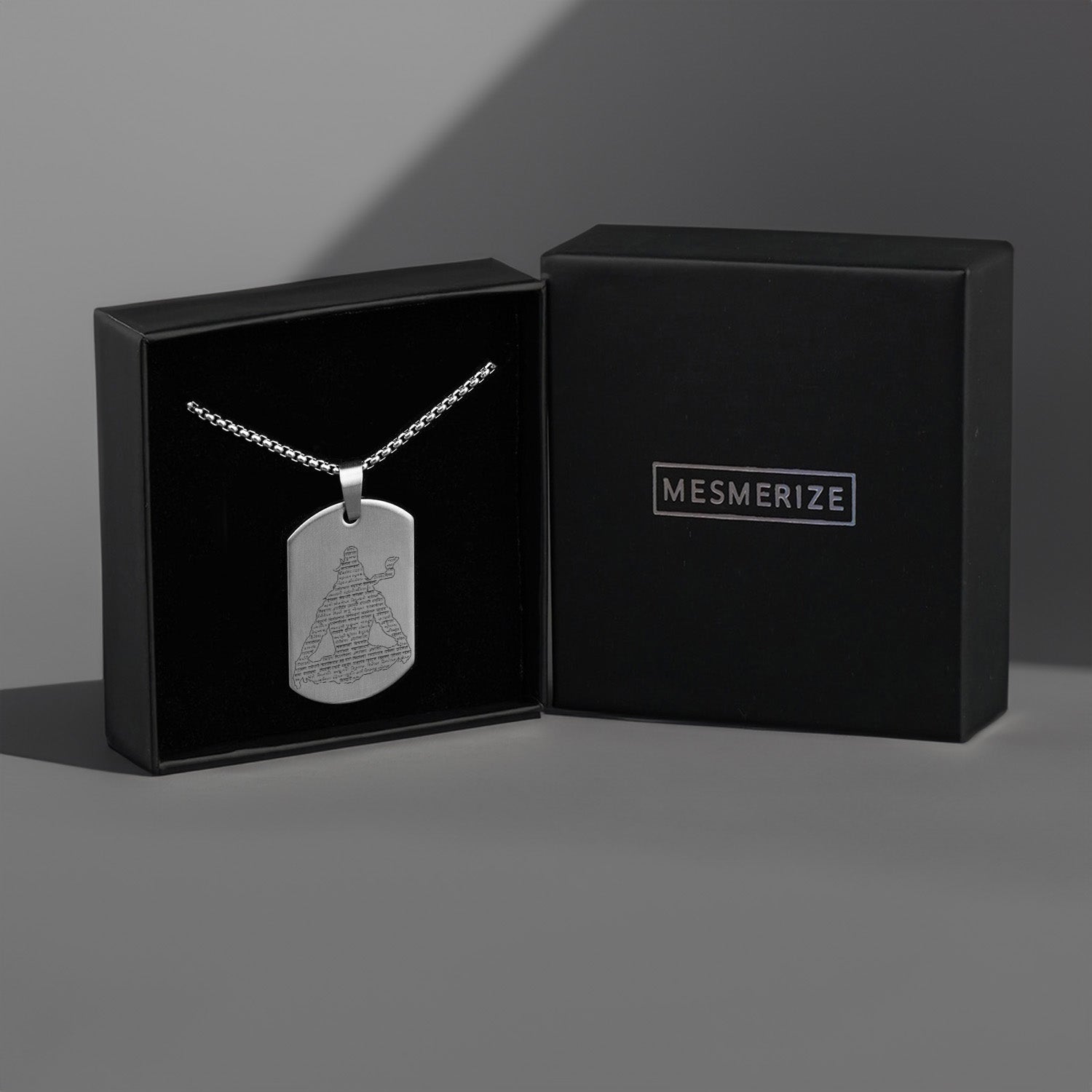 Mahadev Jyotirling MicroCarved Tag Necklace Silver