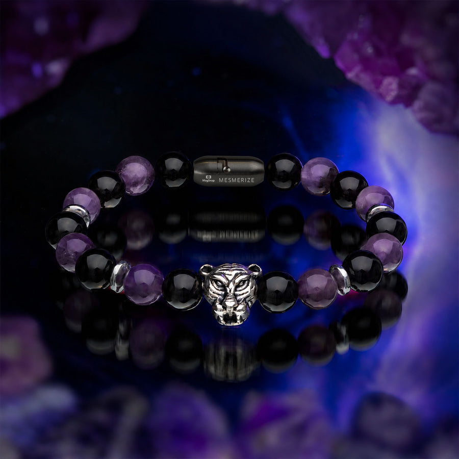 Wellness Gloss Onyx and Amethyst Natural Stone Bracelet With Magsnap 4
